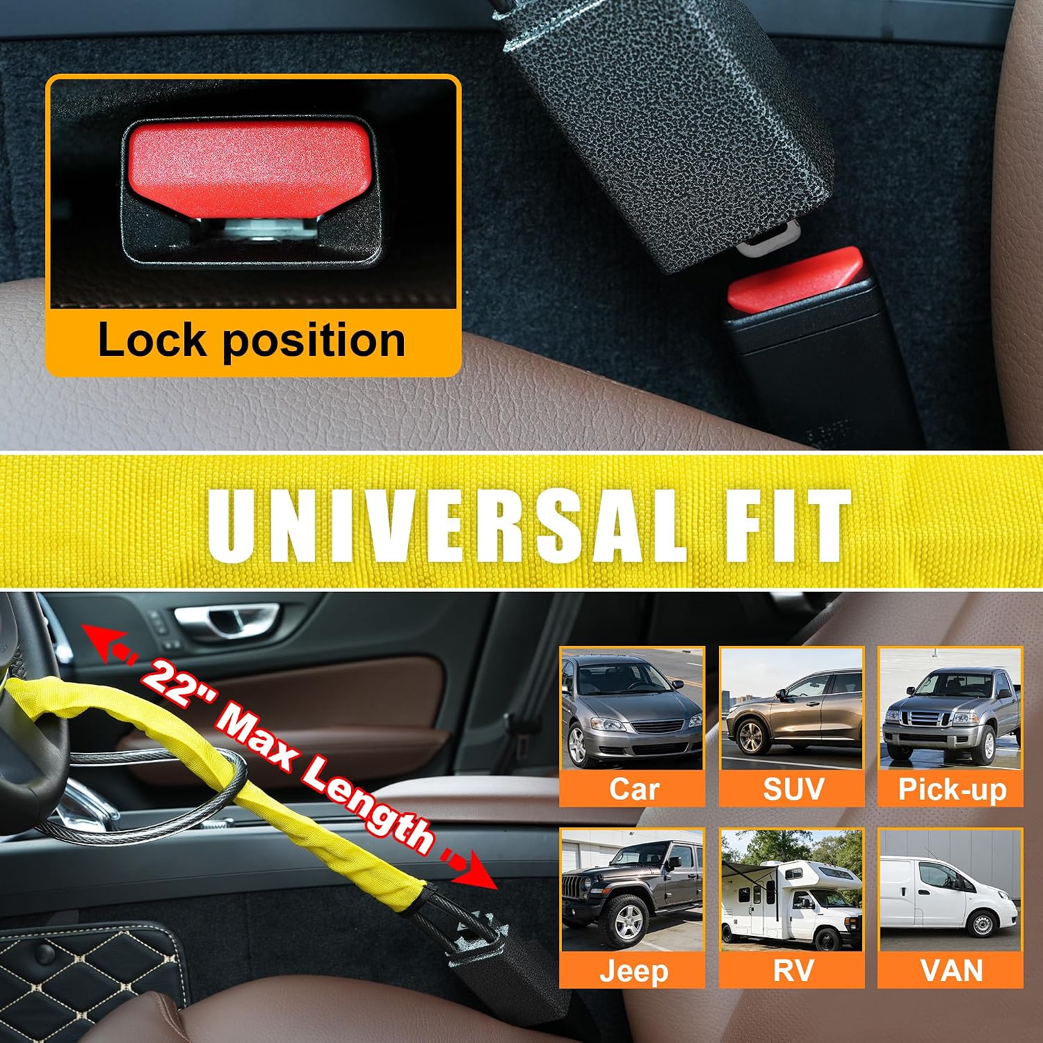 Thumbnail 5 de TURNART Steering Wheel Lock: Universal Anti-Theft Lock with Seat Belt Design