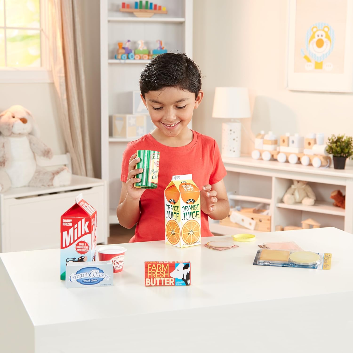 Detalle de Melissa & Doug Fridge Fillers Grocery Play Food Cartons (8 Pieces) Wooden Toy Groceries