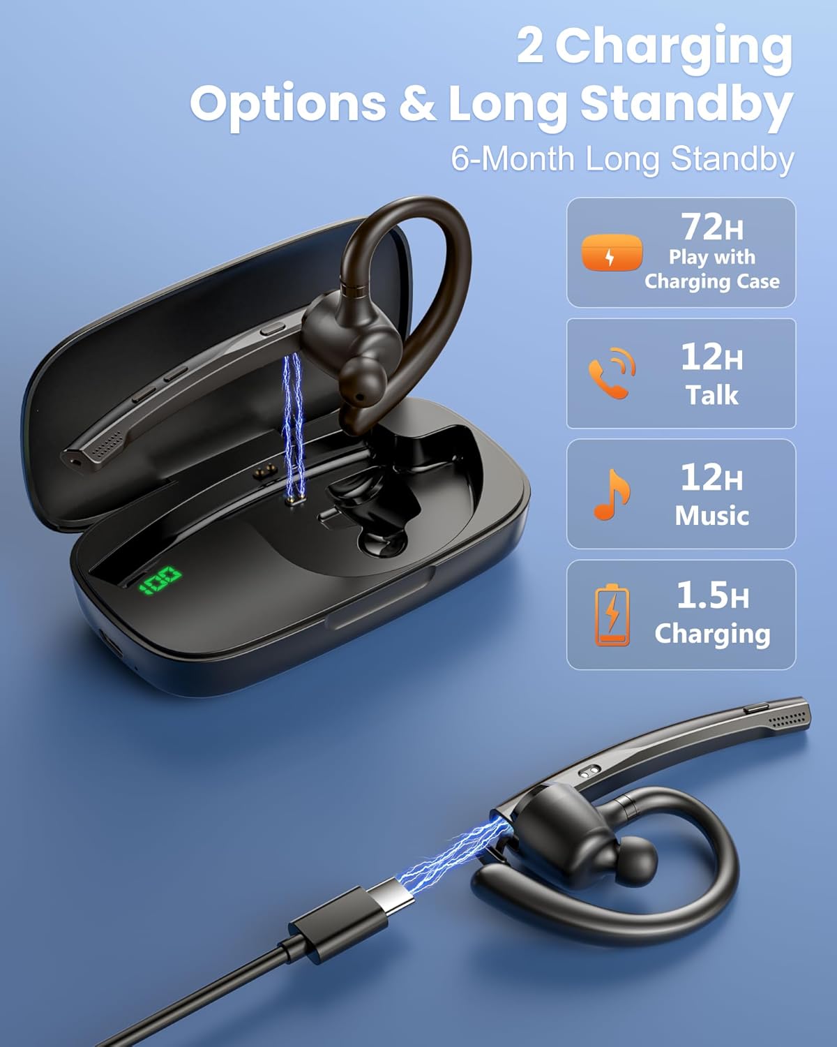 Thumbnail 4 de New Bee Bluetooth Headset V5.1 with 500mAh Charging Case – Dual Mic, 72-Hour Play Time