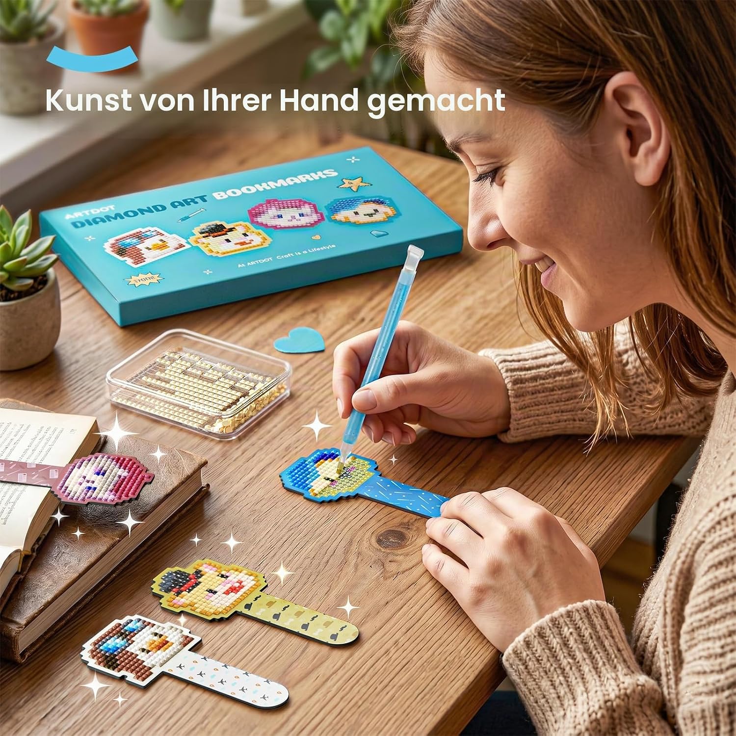Thumbnail 1 de ARTDOT 4 Stück Diamond Painting Lesezeichen – personalisierte DIY-Lesezeichen mit Zubehör