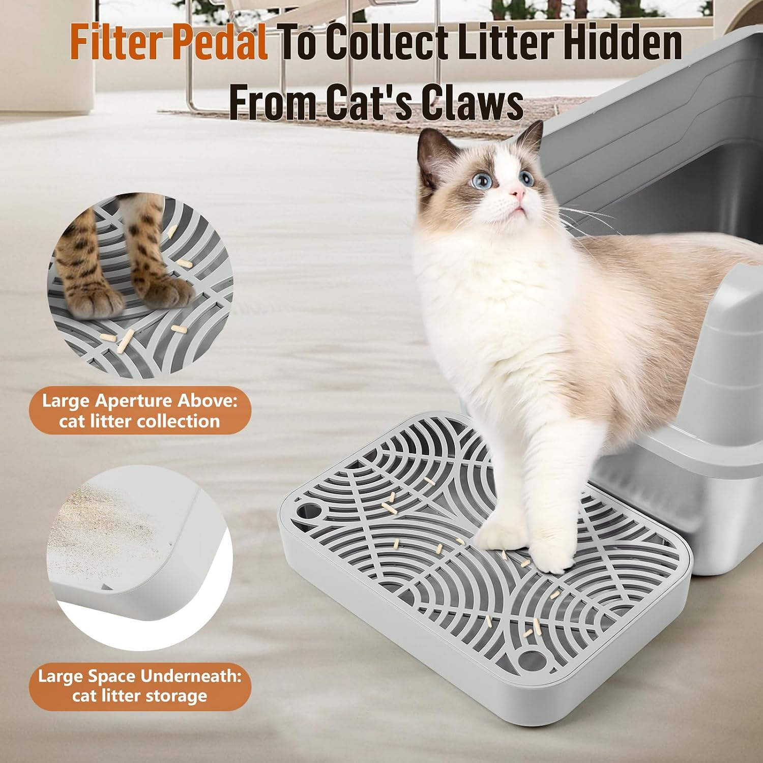 Detalle de Bartuke Plastic Cat Step Stairs with Litter Box Ramp and Filter Function (Light Grey)