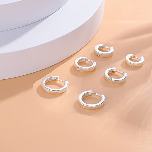 Thumbnail 2 de 3 Pairs Sterling Silver Hoop Earrings for Women – S925 Huggie Hoops with Cubic Zirconia by PRETOLE