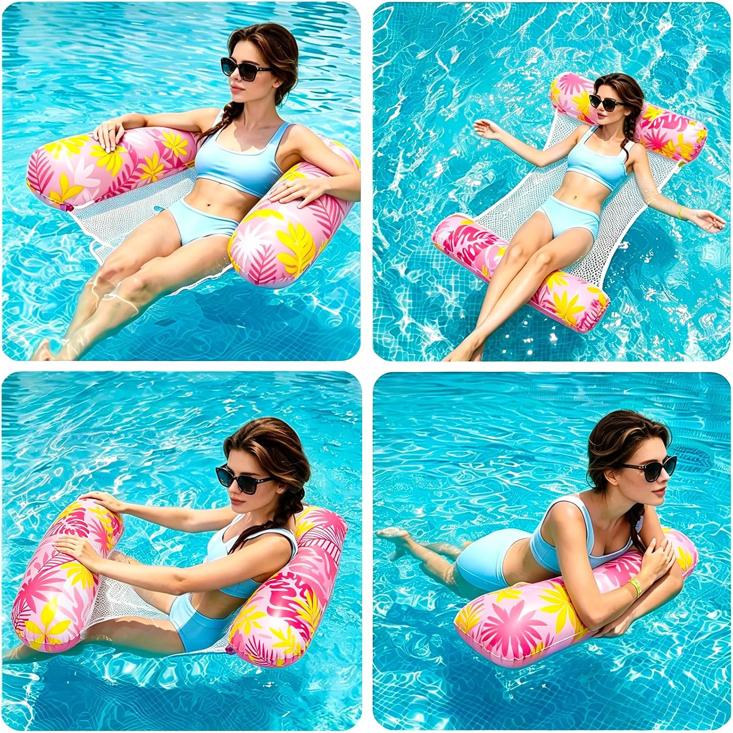 Detalle de Pool Hammock Floats Adults 2 Pack – 4 in 1 Multi-Purpose Inflatable Pool Floats with Air Pump
