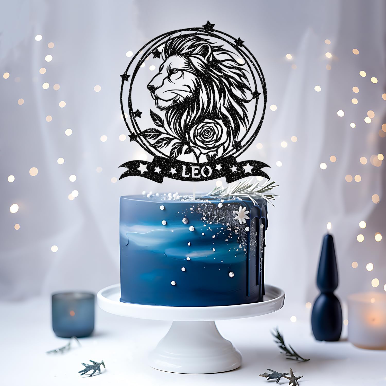 Thumbnail 4 de Leo Cake Topper Black Glitter