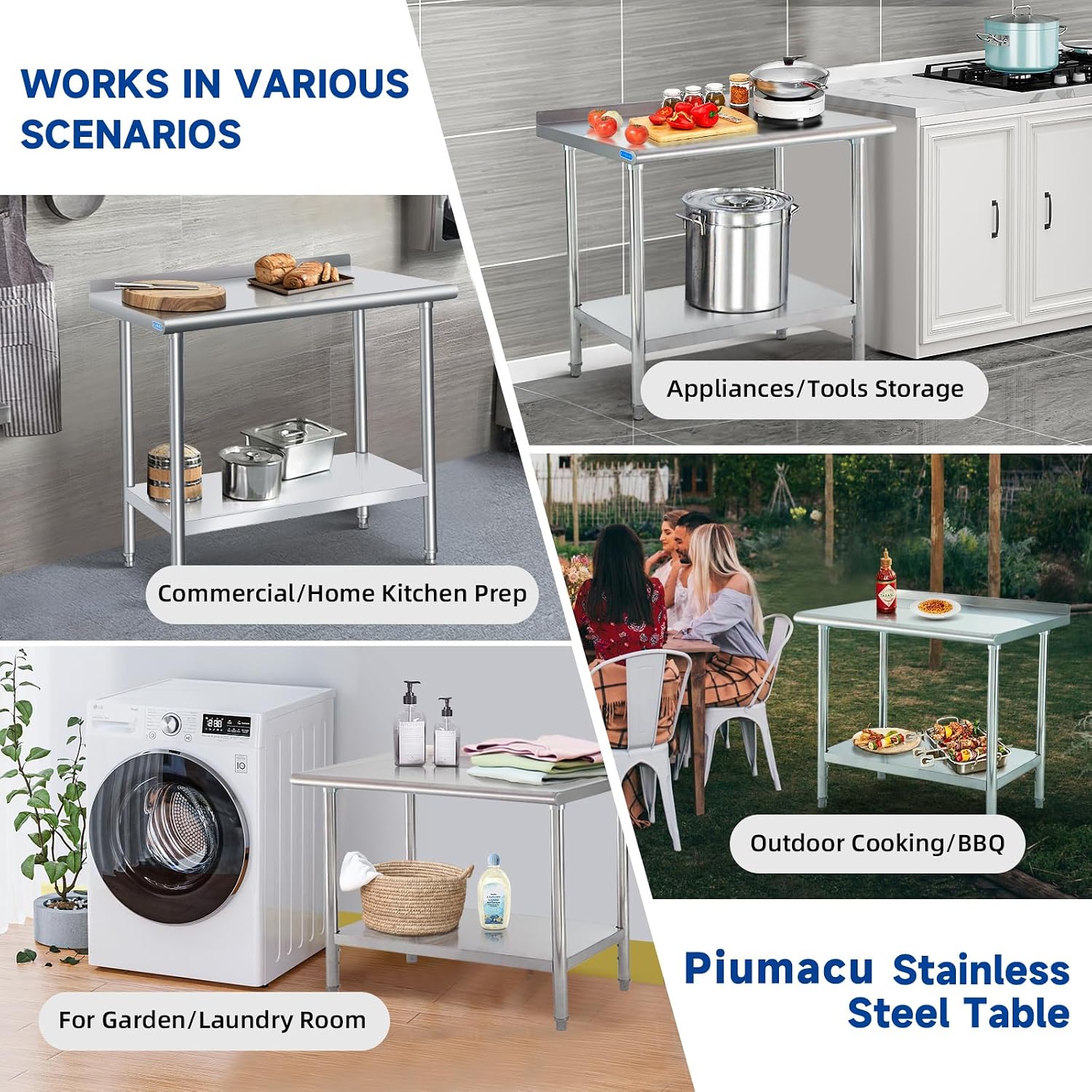 Thumbnail 5 de PIUMACU 24 x 36 Inch Stainless Steel Table with Wheels – Commercial Prep Table for Kitchen & More