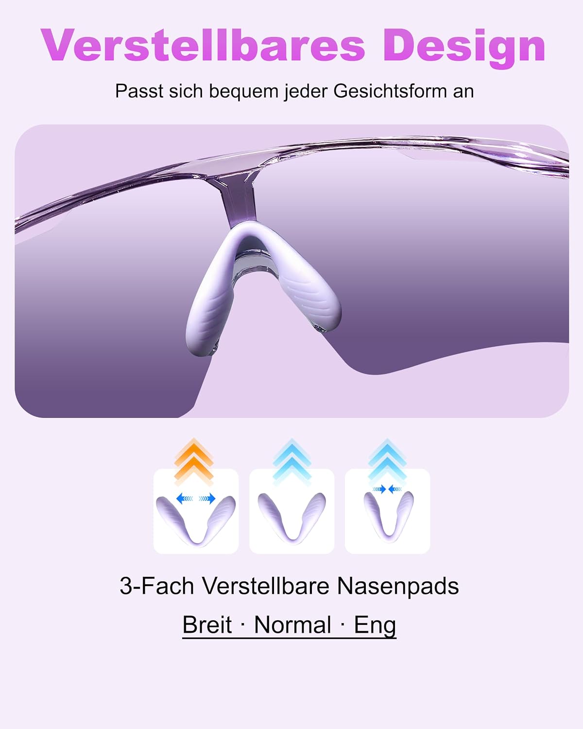 Detalle de Meayll Fahrradbrille Herren Damen – UV400 Schutz, leichter TR90 Rahmen, verstellbare Nasenpads