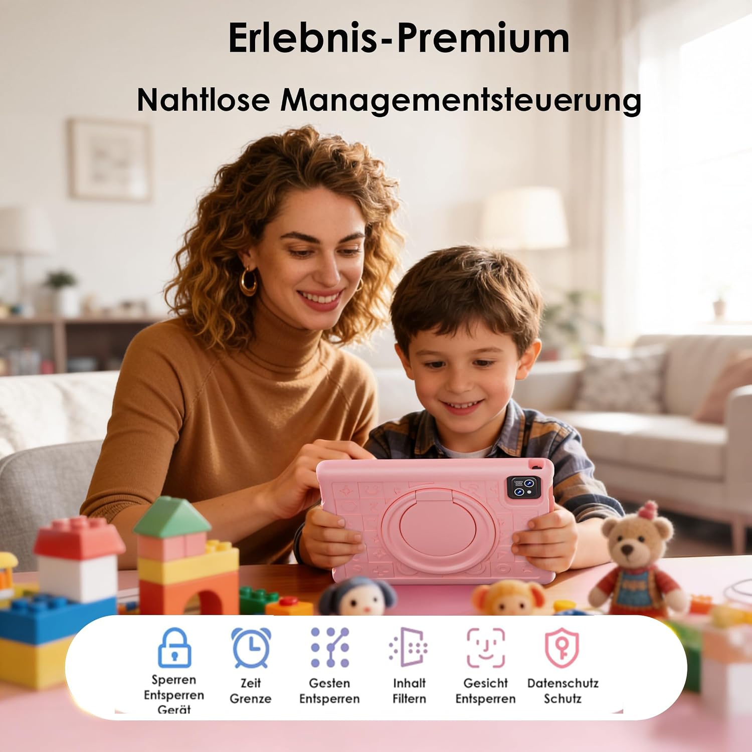 Detalle de ZENTALITY Kinder Tablet 10 Zoll mit Android 15, 30 GB RAM, 64 GB ROM + 2 TB Speicher, 8-Core, 8000 mAh, 5G-WLAN, Elterliche Kontrolle – Rosa