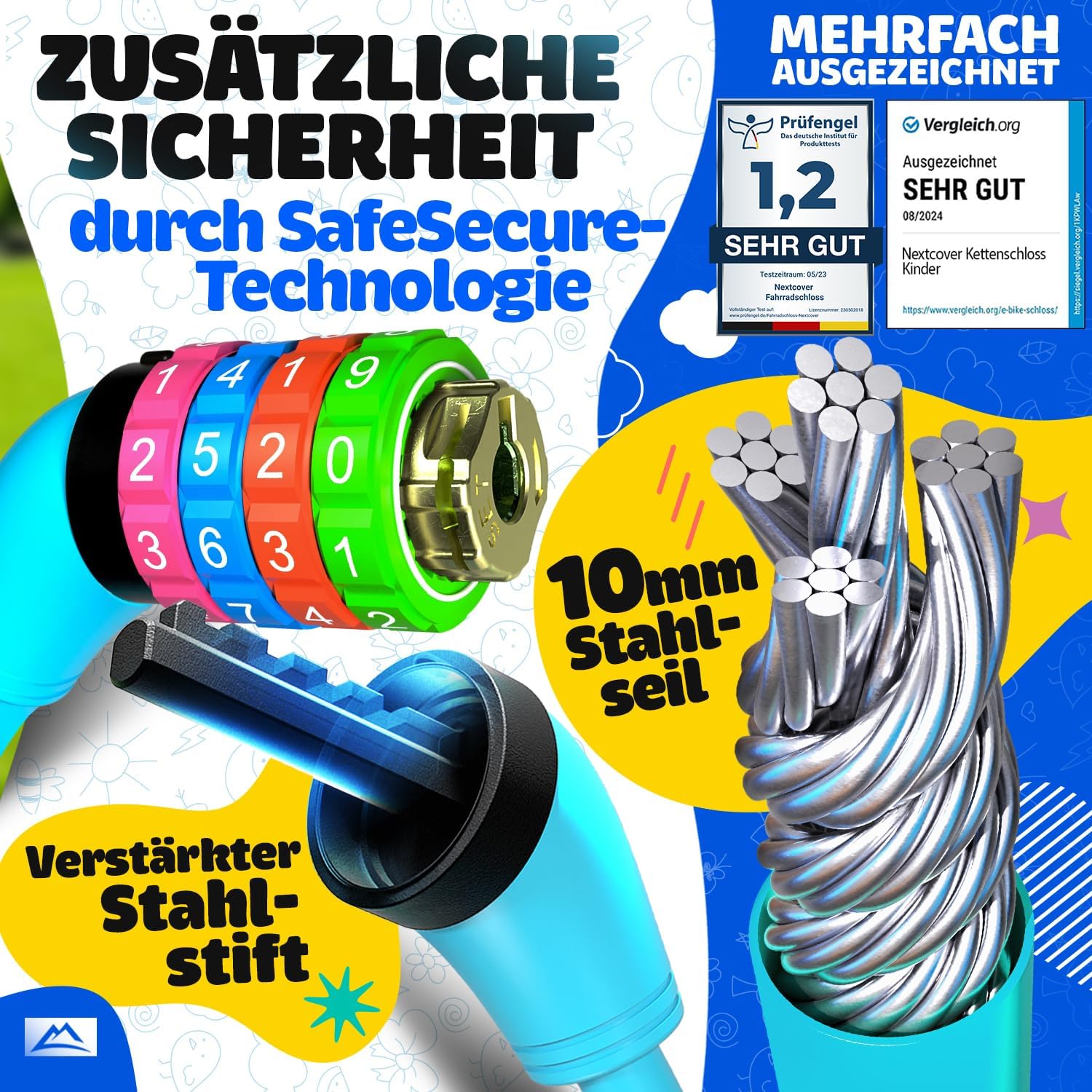 Detalle 2 de Nextcover NEXTCOVER Fahrradschloss für Kinder mit 5 Stellen