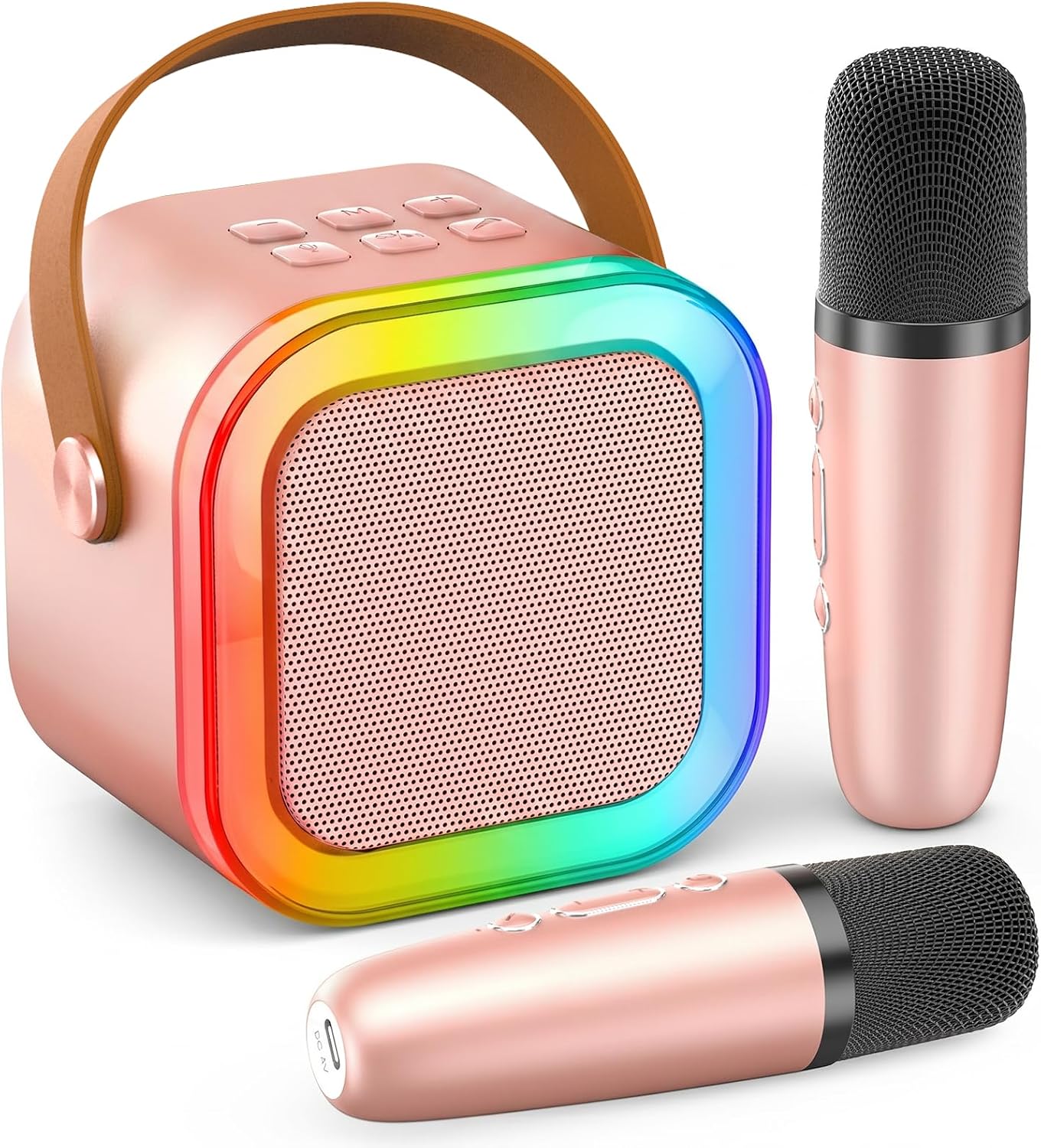 Detalle de Mini Karaoke Machine: Portable Bluetooth Speaker with 2 Wireless Microphones