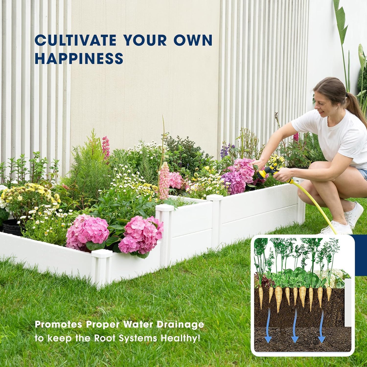 Detalle 2 de PASAMIC 8x4x1ft Vinyl Raised Garden Bed with Open Bottom, White