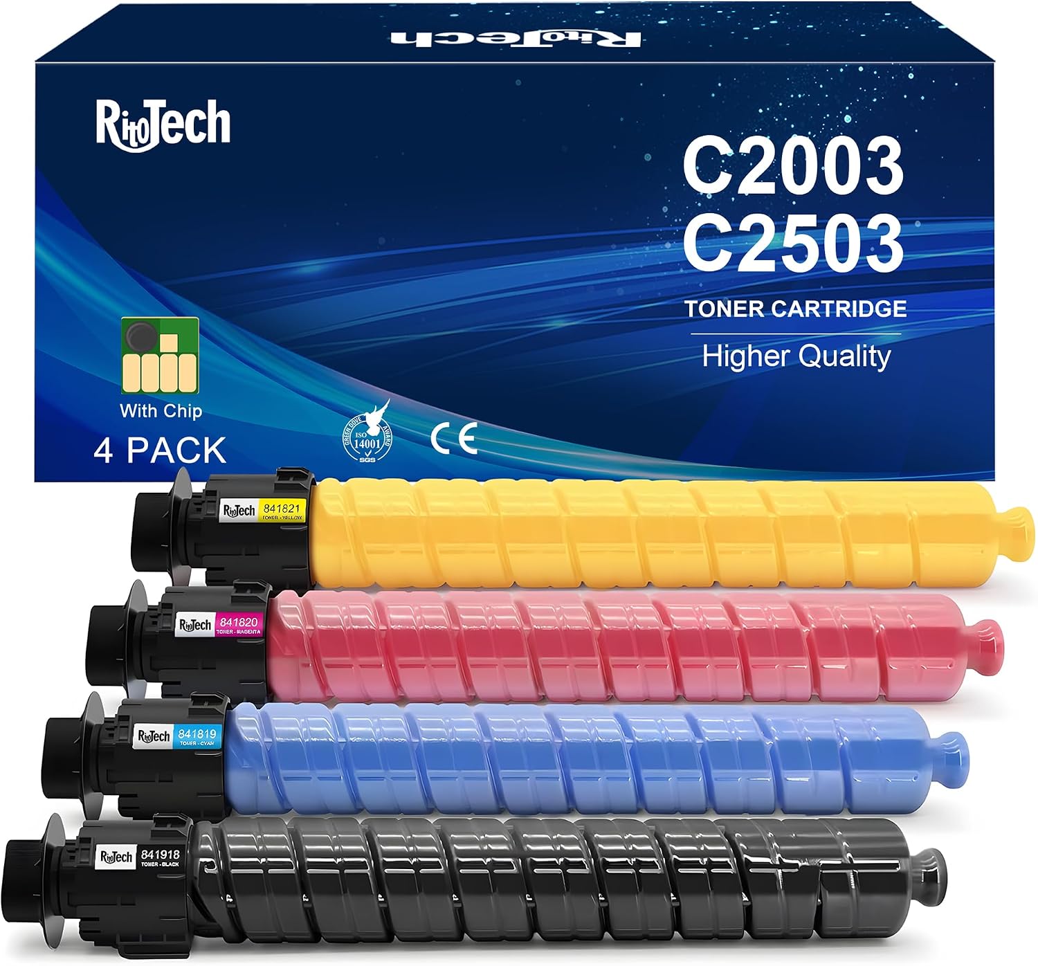 Detalle de RitoTech MP C2003/C2503/C2004/C2504 4-Pack Toner Cartridges with Chip