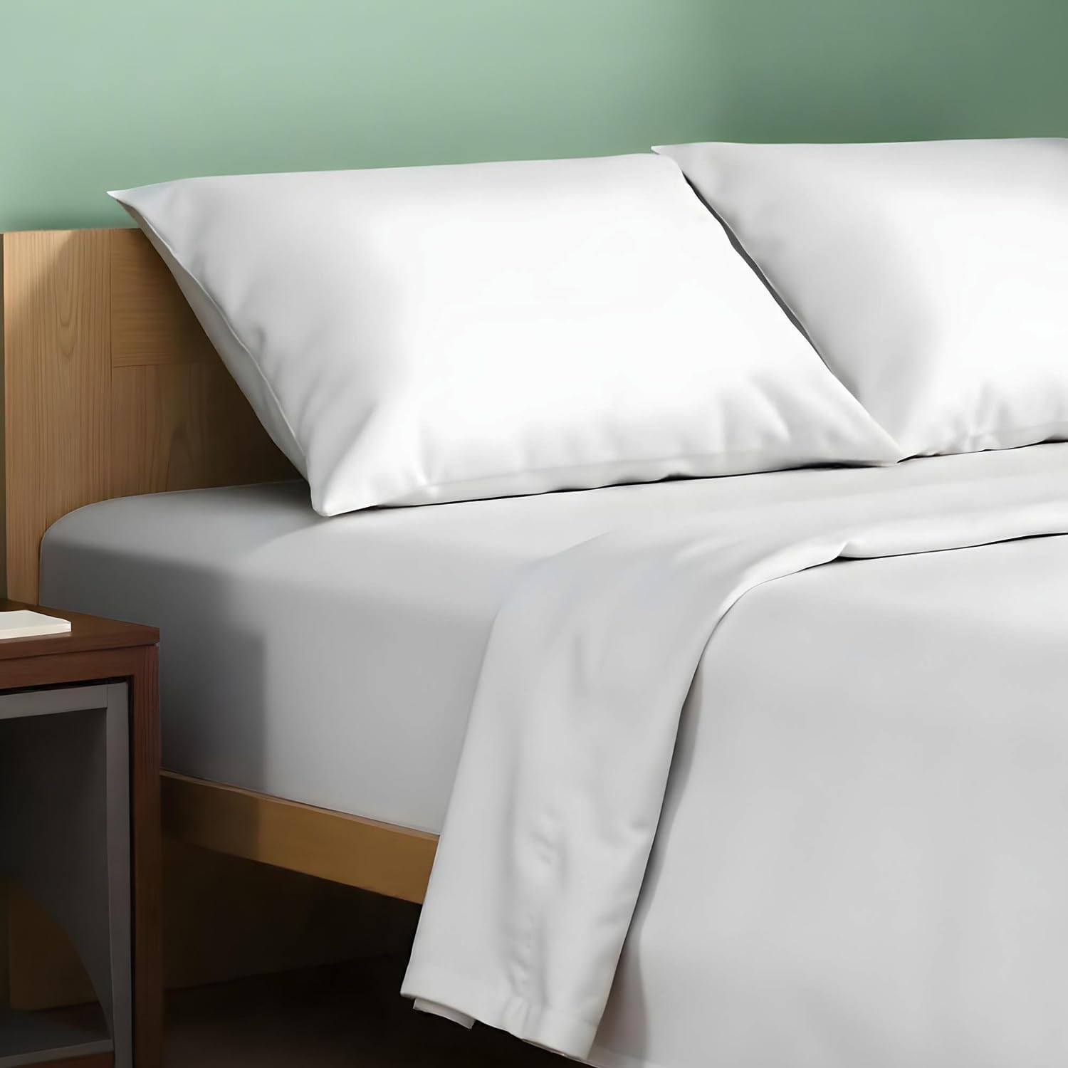 Detalle de TEXAS LINEN CO. 100% Organic Cotton Percale Queen Sheet Set (4-Piece) — 16" Deep Pocket, White