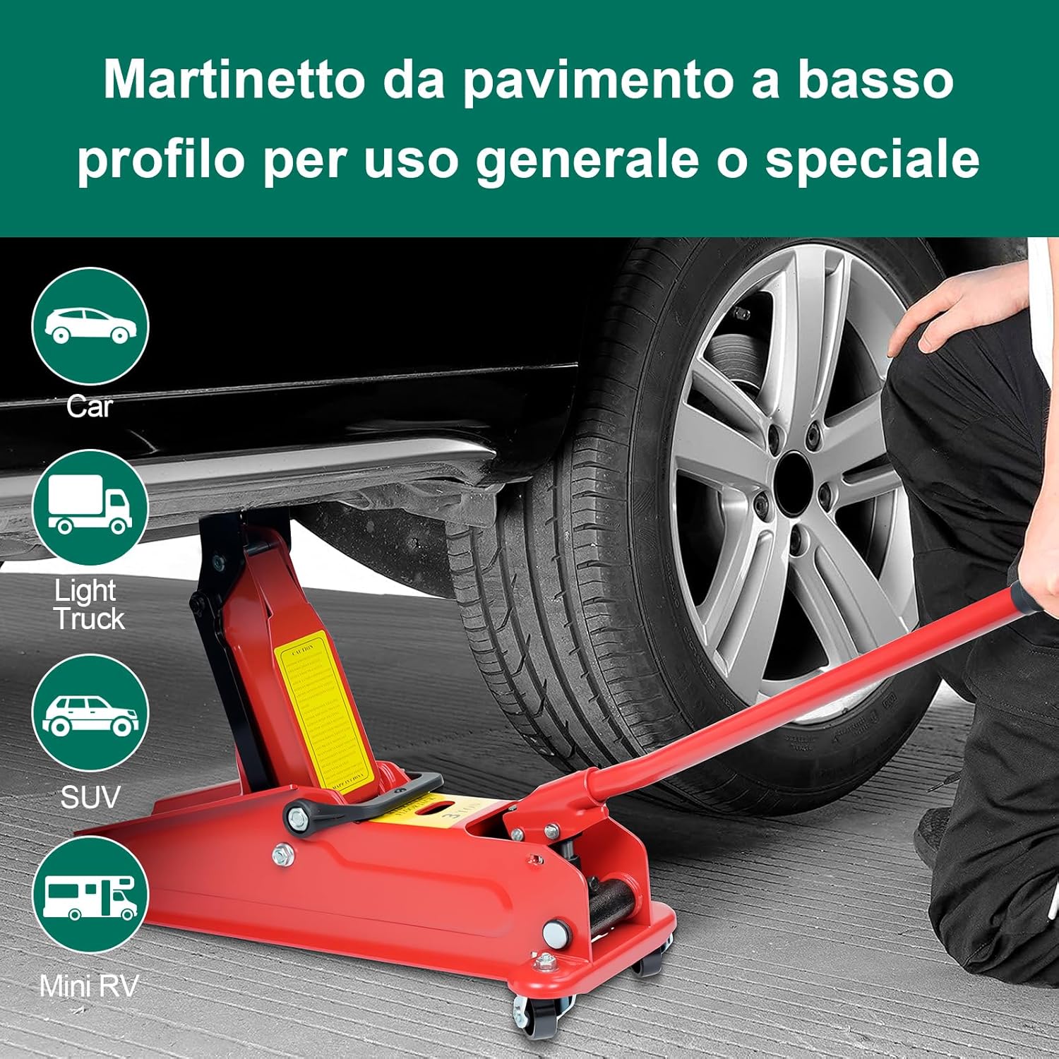 Thumbnail 1 de HYCHIKA Cric a Carrello 3T idraulico per auto, gamma di sollevamento 135–370 mm e ruote 360°