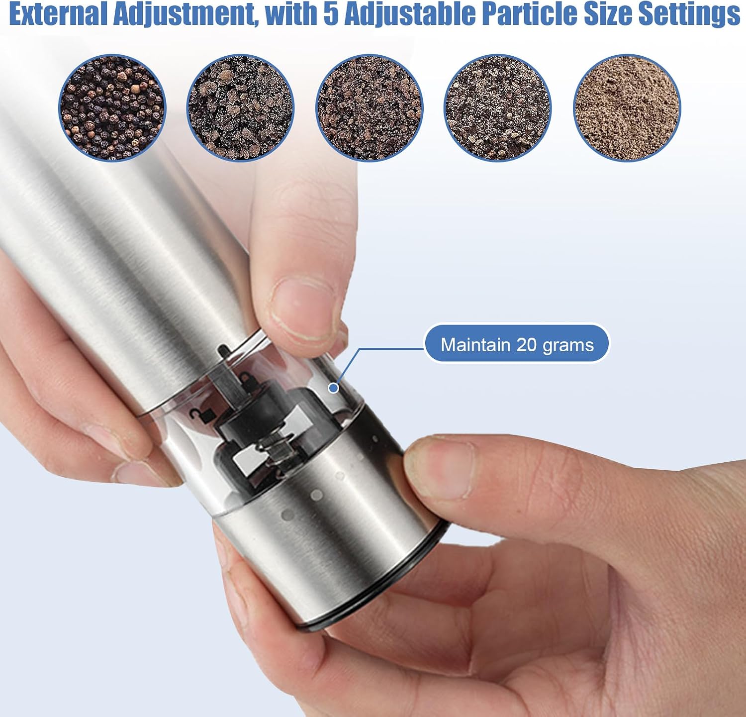 Thumbnail 2 de 2Pcs Electric Salt and Pepper Grinder Set: Rechargeable Ceramic Mill with External 5-Level Adjustment