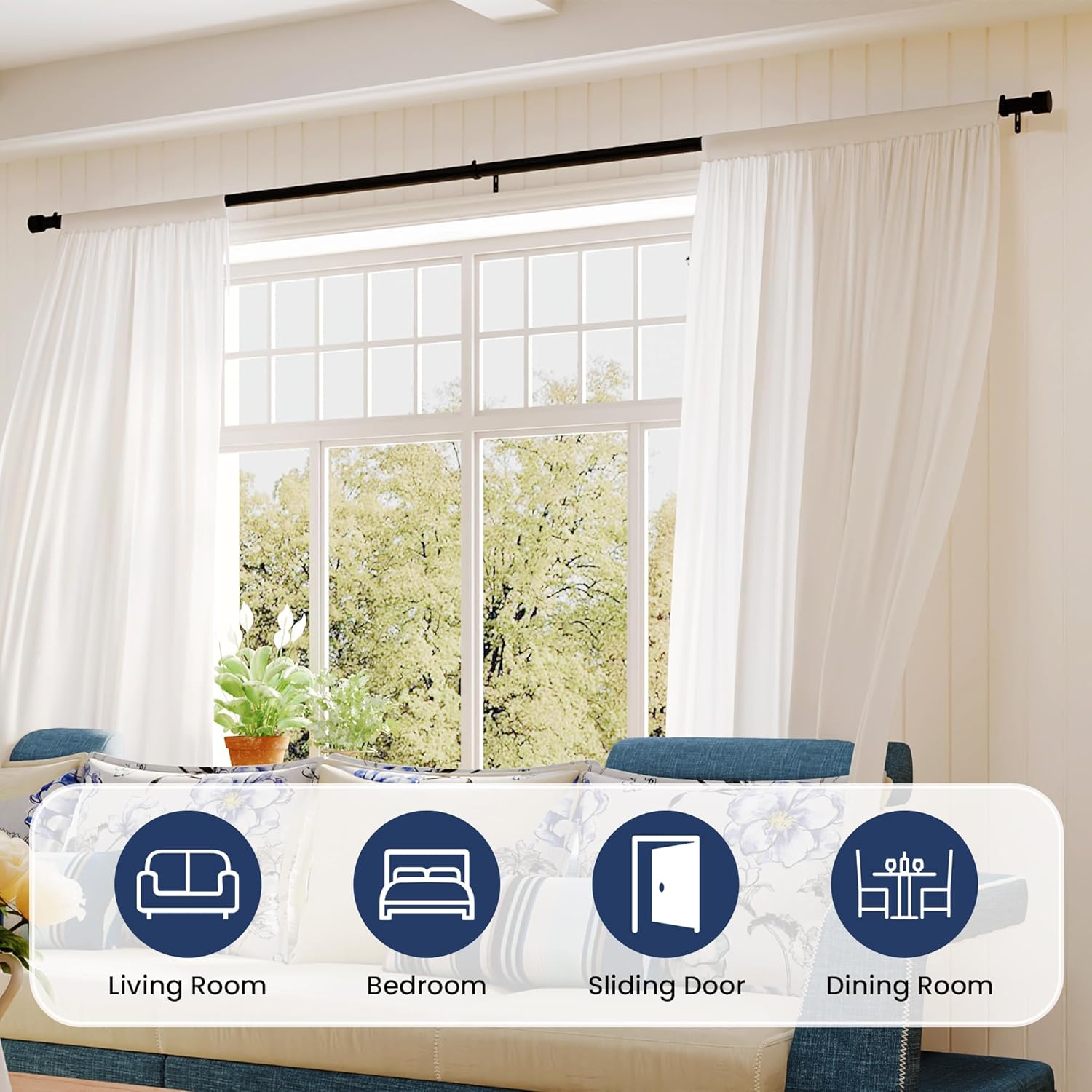 Thumbnail 1 de Matte Black Curtain Poles 70–335cm adjustable rod