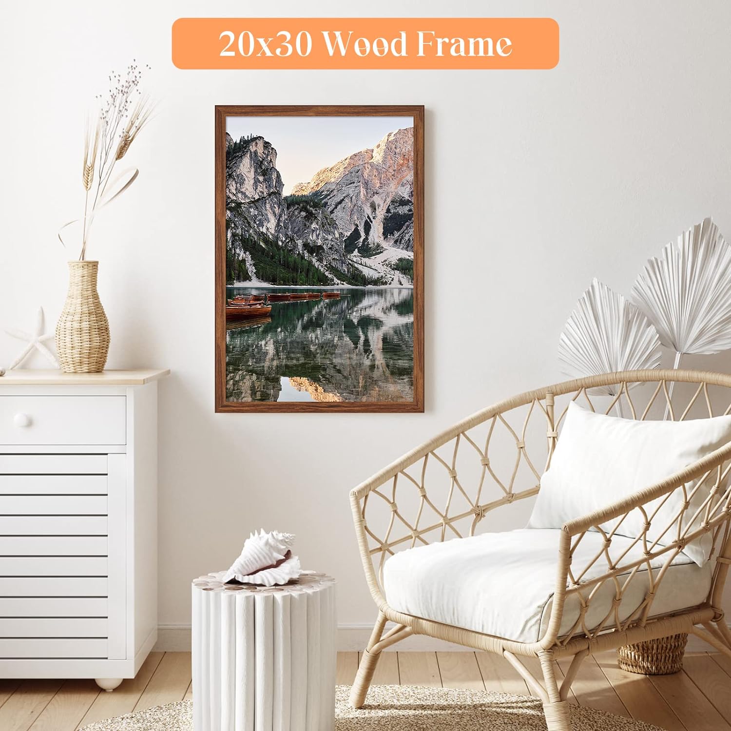 Thumbnail 2 de 20x30 Solid Wood Frame in Rustic Brown – Versatile 20x30/30x20 Gallery Frame