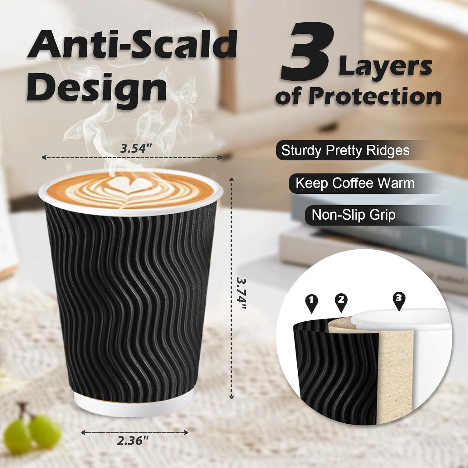 Thumbnail 1 de Lamosi 10 oz Coffee Cups 120 Pack: Insulated Corrugated Paper Cups for Hot or Cold Beverages