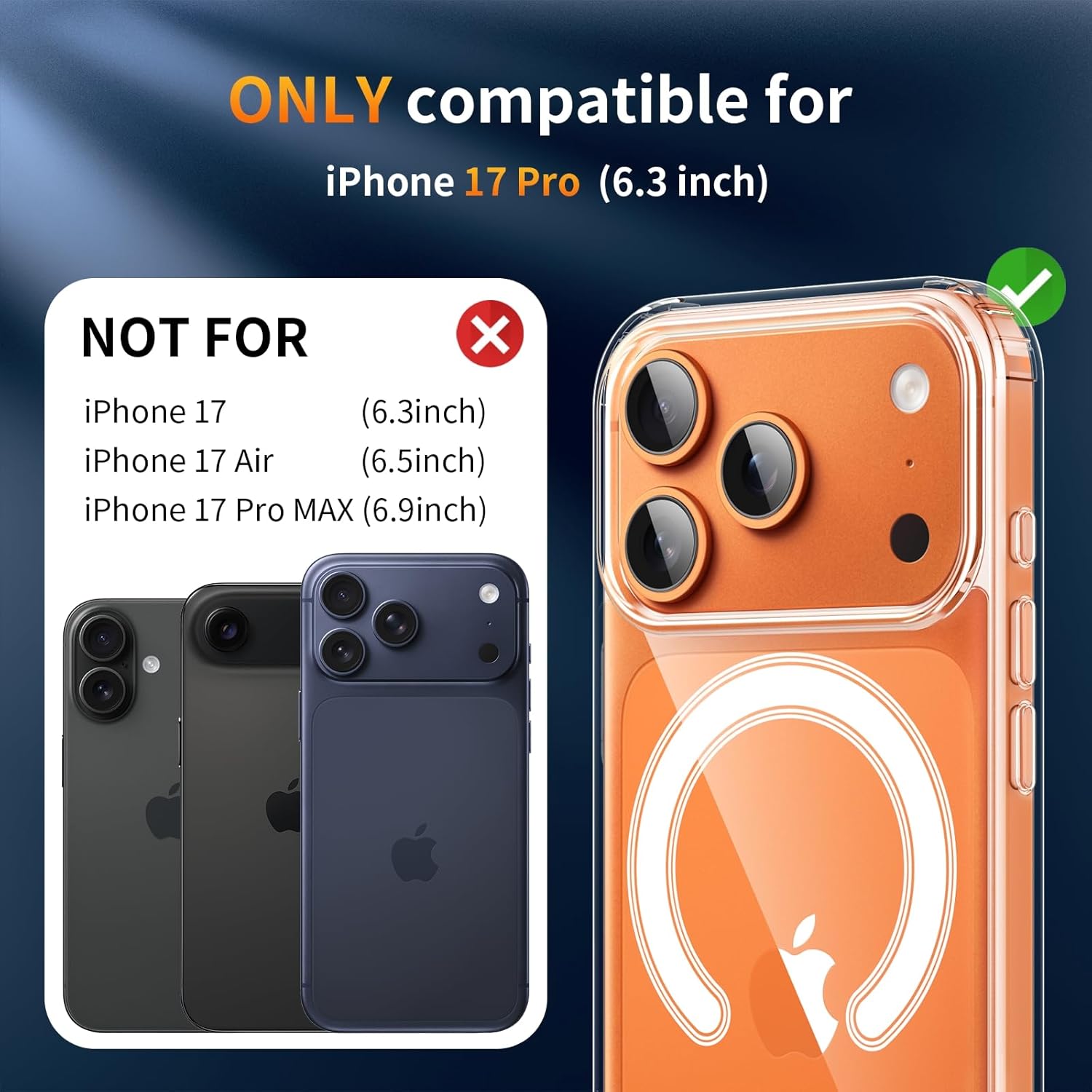 Detalle de YNMEacc 5 in 1 Magnetic Case for iPhone 17 Pro (6.1) with 2 Screen Protectors & 2 Lens Protectors – MagSafe Compatible