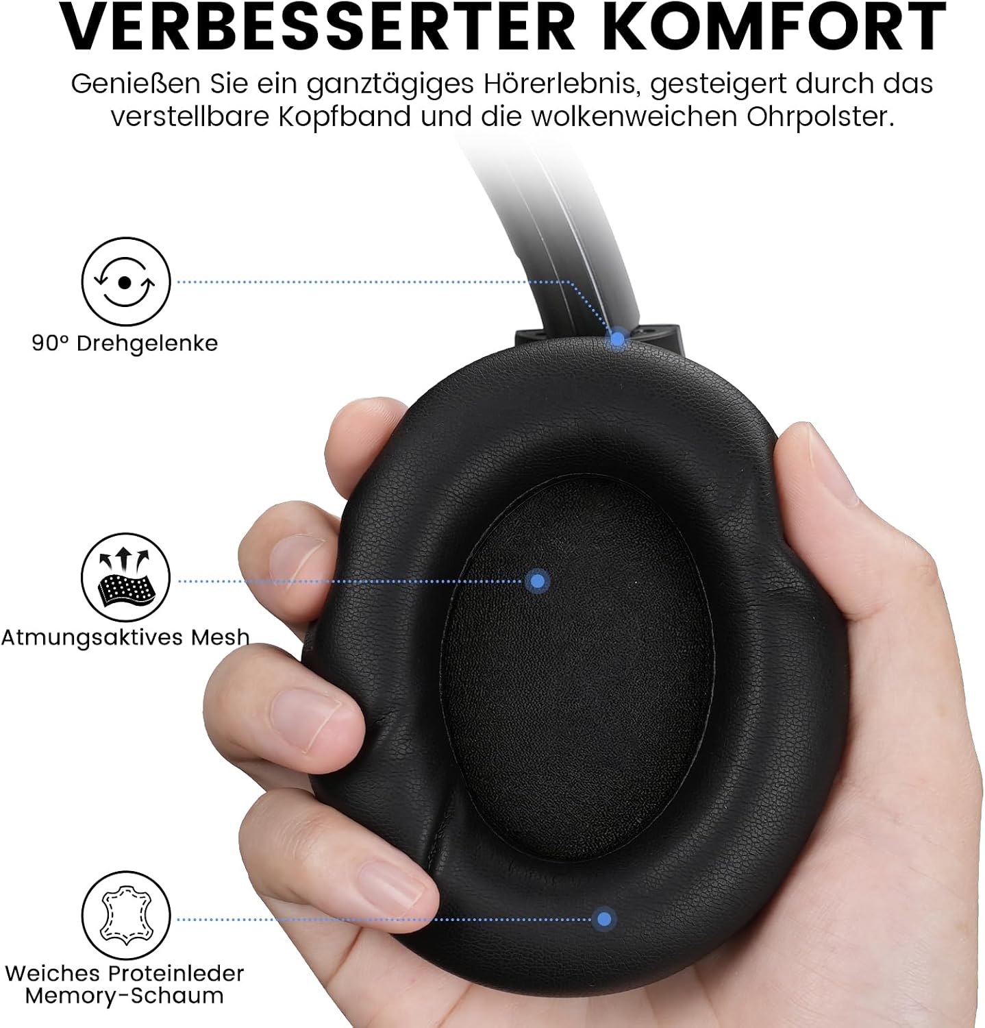 Detalle de 1Mii Y8+ Hybrid ANC Over‑Ear Kopfhörer – LDAC, 100 Std. Akku, App‑EQ, Bluetooth 6.0, faltbar