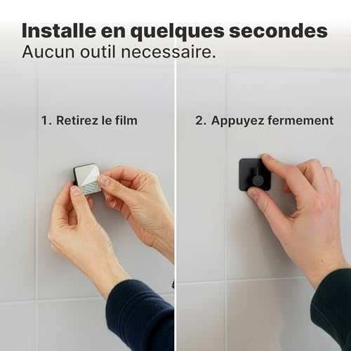 Detalle 2 de MINISMUS Crochets Adhésifs Muraux Sans Percage – Lot de 6, 5 kg chacun, Acier Inoxydable Noir
