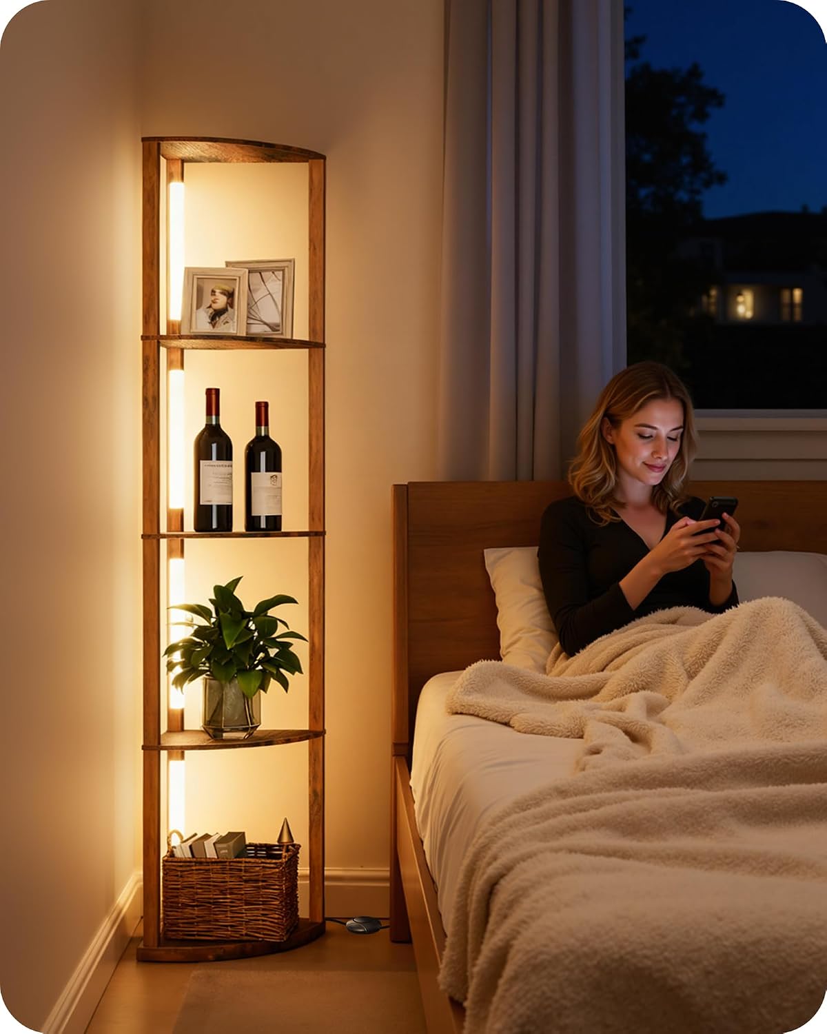 Thumbnail 6 de GOEBLESON Floor Lamp with Shelves (4-Tier) – 360° Rotatable Corner Light with 3 CCT & Dimming