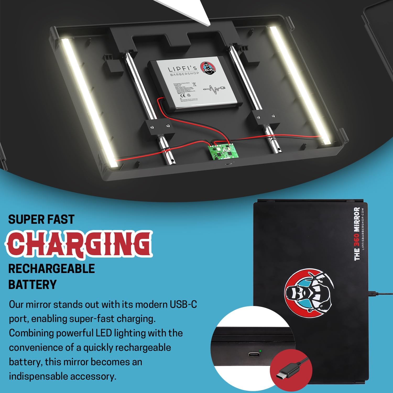 Thumbnail 4 de The 360 Mirror: 3-Way Self Haircut Mirror with Adjustable Mounts and Mini LED (Black, Mini LED Version)