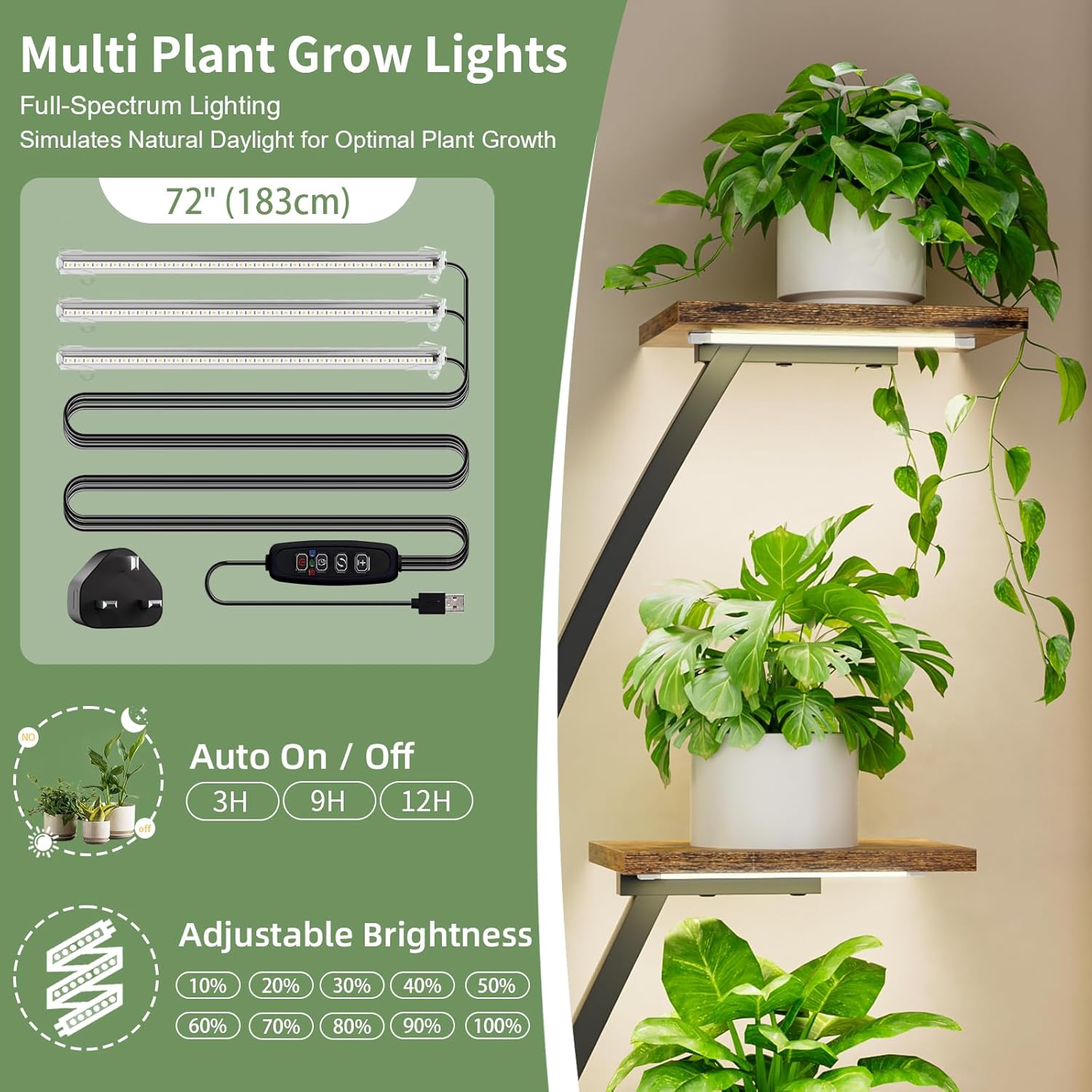 Thumbnail 5 de BACEKOLL 7-Tier Indoor Plant Stand with Grow Lights (105cm)