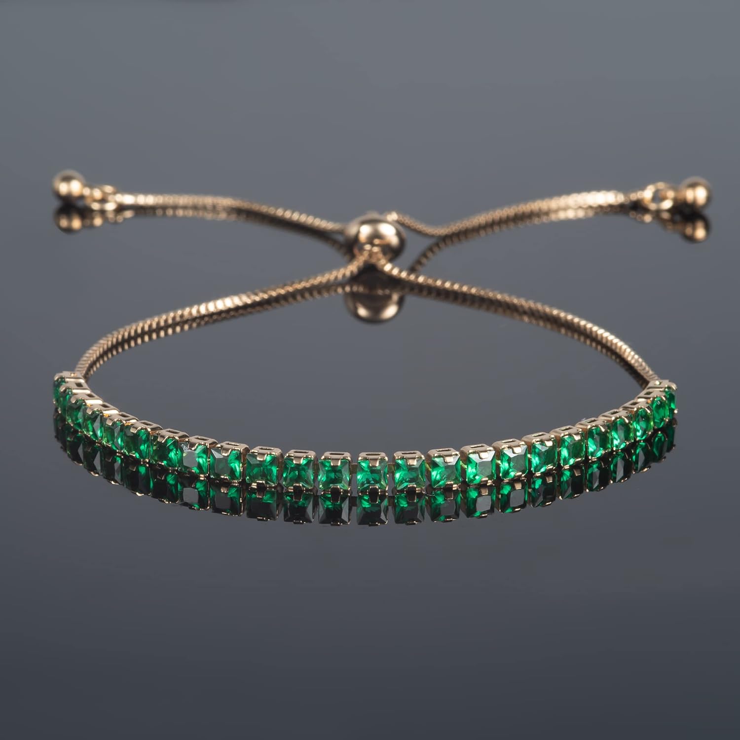 Thumbnail 1 de ZAVANA Bracelet vert plaqué or ajustable à zircons, fermoir coulissant (taille princesse)