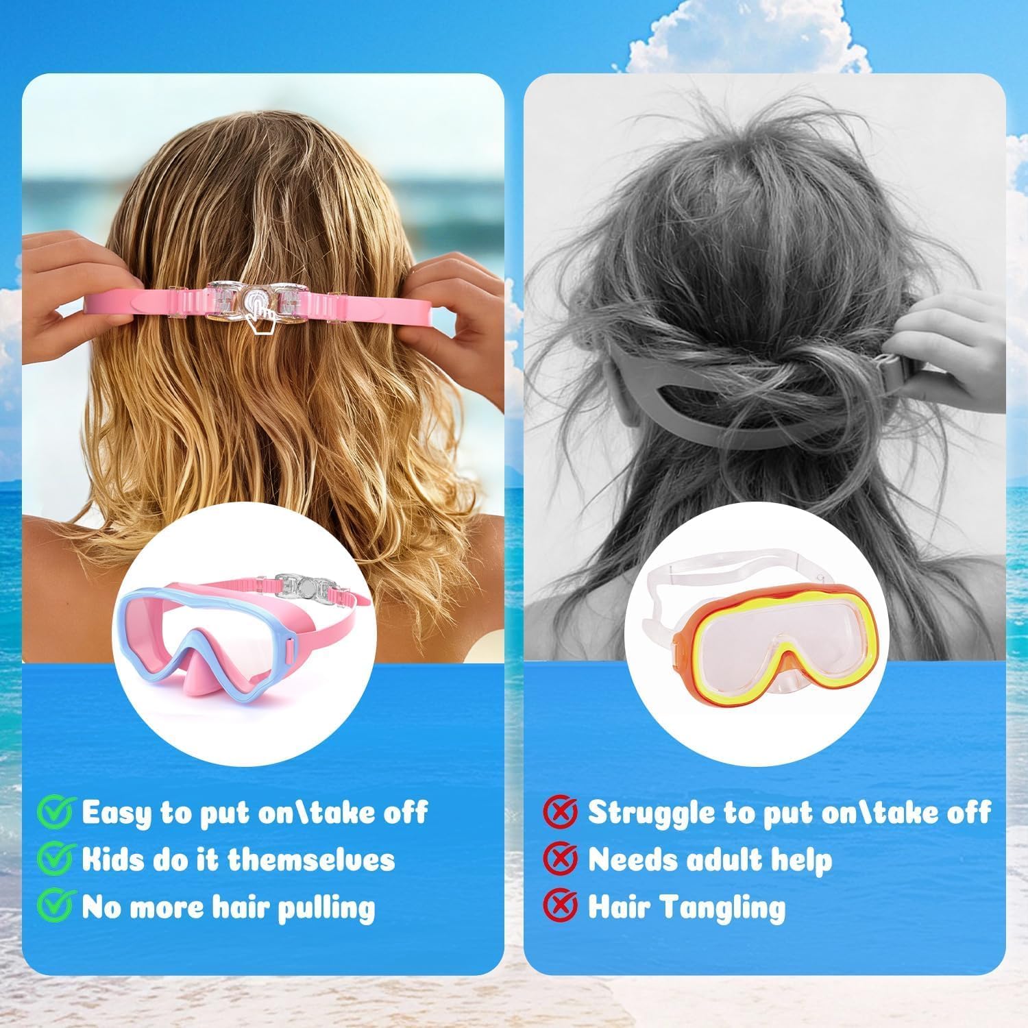 Detalle de COOLOO 2 Packs Kids Goggles with Nose Cover – 180° Wide View, Anti-Fog, No-Leak Swim Mask for Boys & Girls