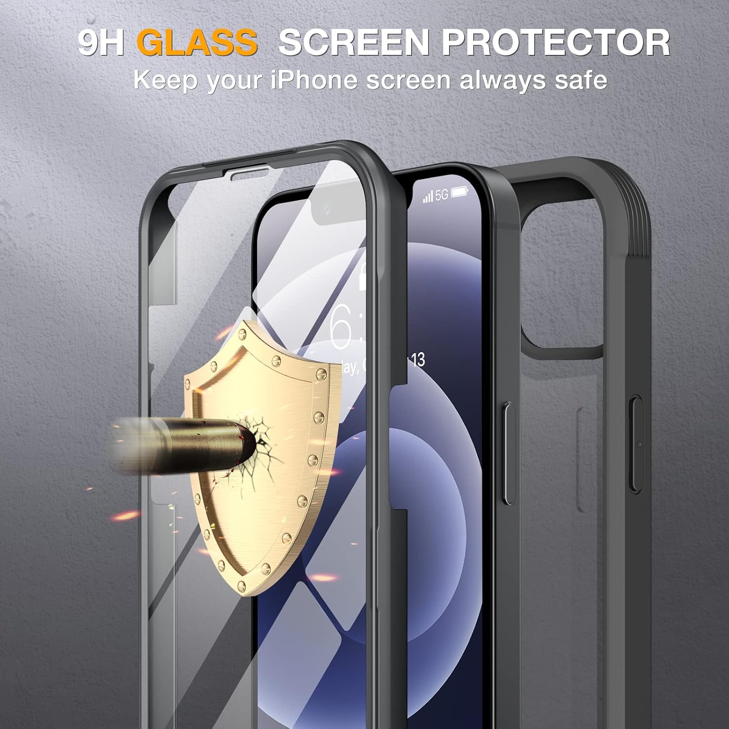 Thumbnail 2 de Miracase iPhone 12 / 12 Pro 6.1-inch Case with Built-in Tempered Glass Screen Protector (Full Body, Black)