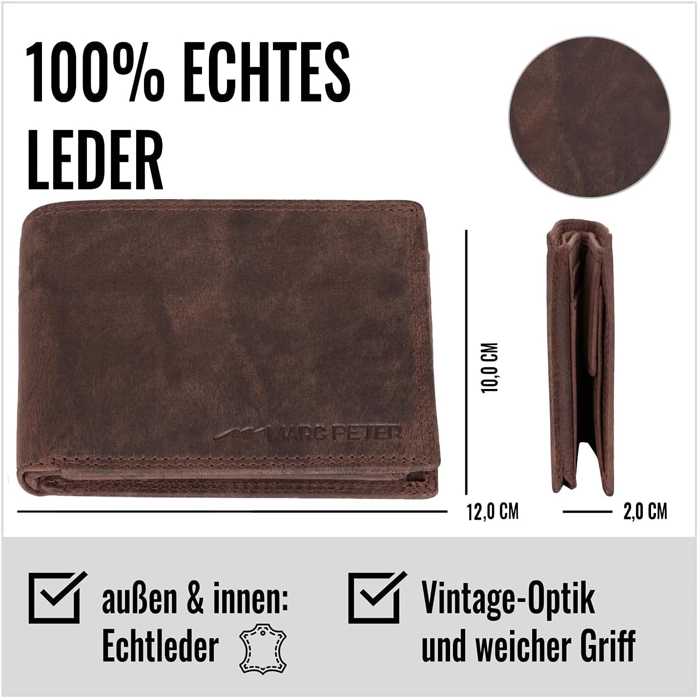 Thumbnail 6 de Marc Peter® Echt-Leder Geldbörse Hanover – RFID-Schutz, 10 Fächer, Vintage Braun