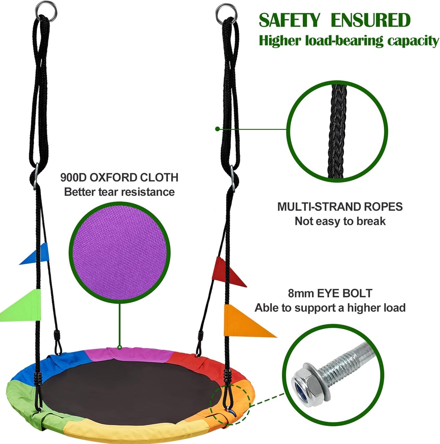 Thumbnail 1 de PACEARTH 40 Inch Saucer Tree Swing with 2 Hanging Straps, Adjustable Braided Ropes, 900lb Capacity