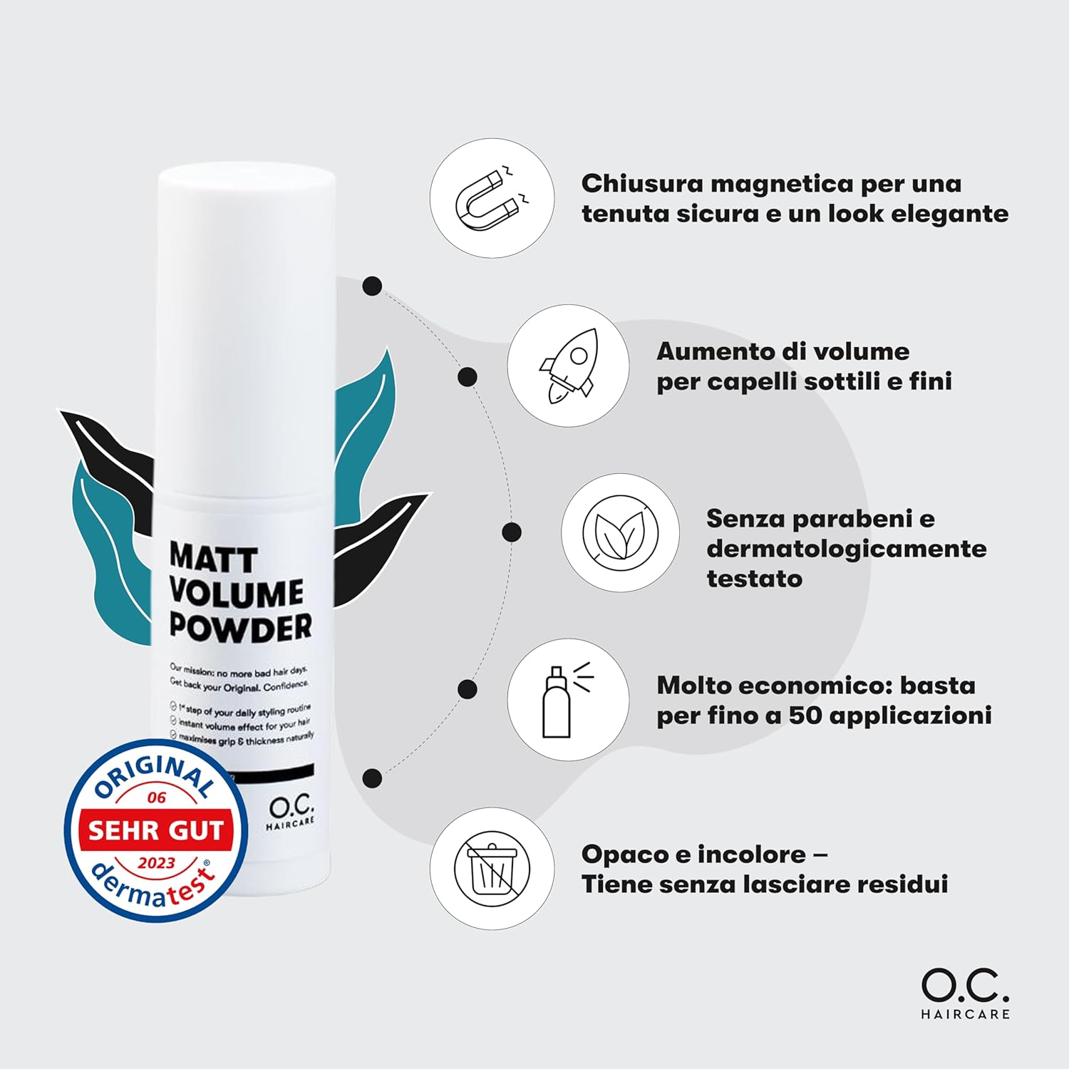 Thumbnail 6 de O.C. HAIRCARE Polvere per styling – Polvere per capelli sottili e fini, effetto opaco, volume professionale