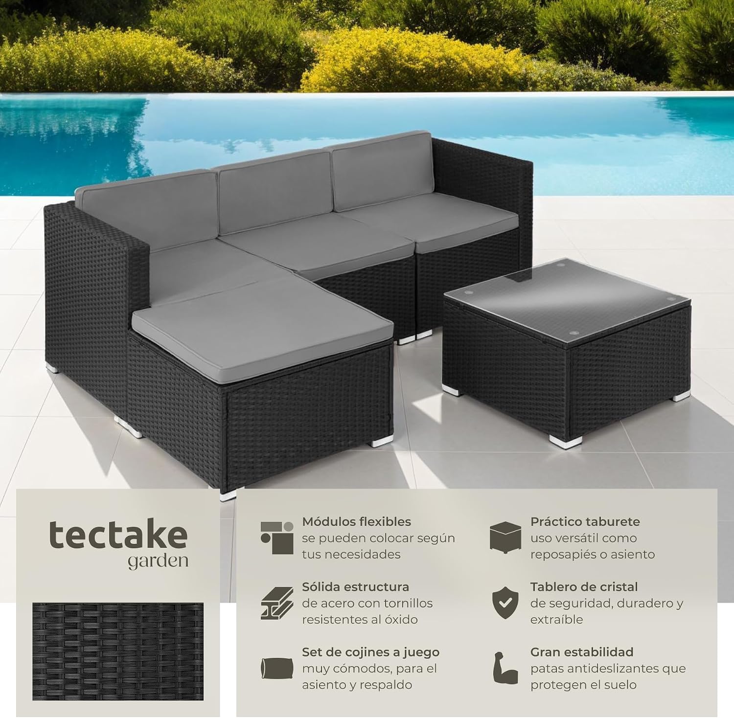 Detalle 2 de tectake® Conjunto Jardín Ratán 3+1 con Mesa