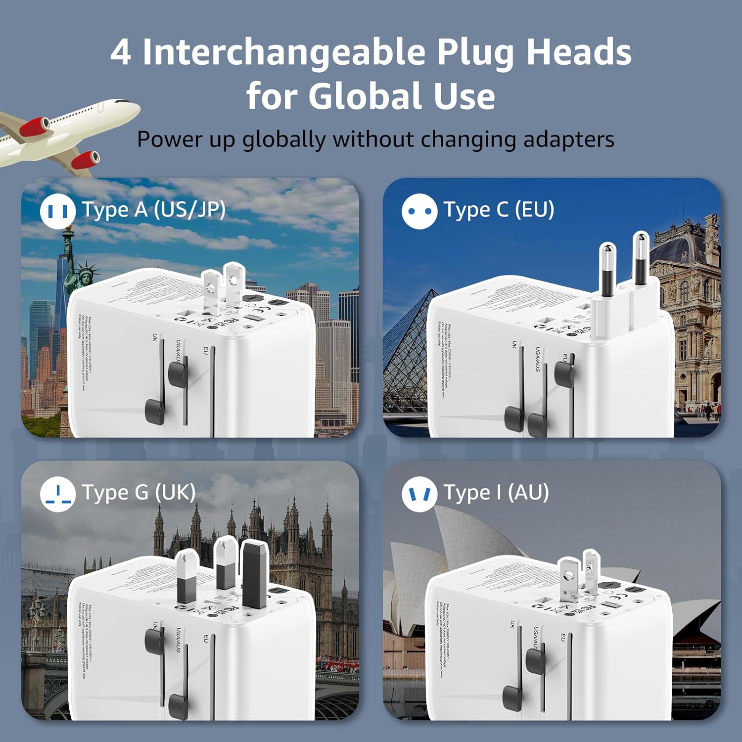 Thumbnail 3 de PD100W Universal Travel Adapter – Worldwide travel plug with 2 USB-C PD (up to 100W) and QC USB-A (18W)