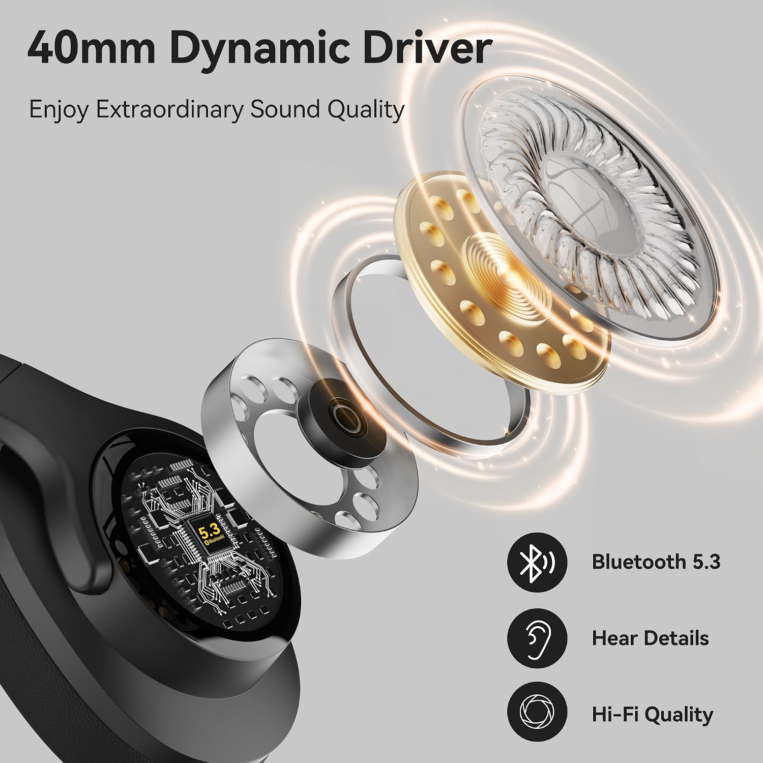Thumbnail 6 de oraolo Bluetooth Headphones: Wireless Over-Ear, 60-Hour Battery, Foldable Comfort