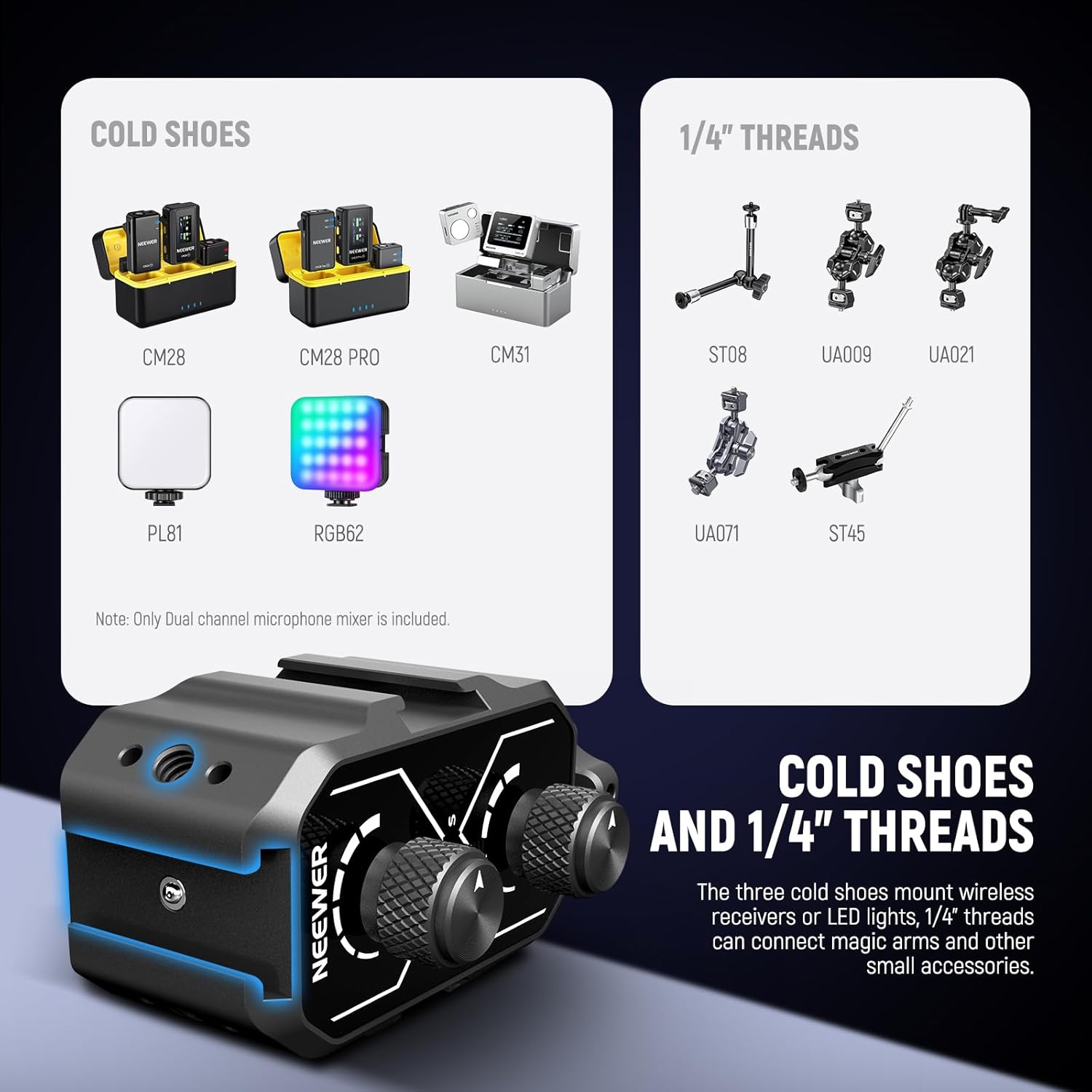 Thumbnail 6 de NEEWER MM01 : adaptateur de mixage audio pour 2 microphones (double canal) avec câble TRS 3,5 mm