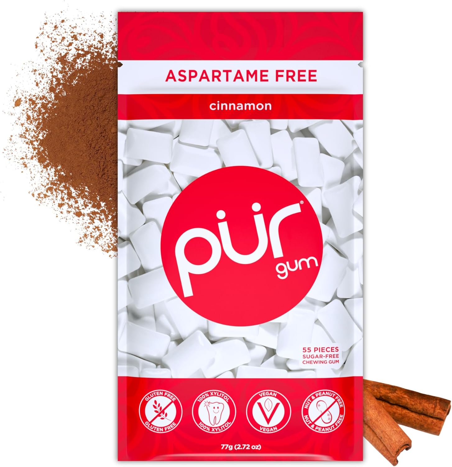 Detalle 2 de PUR Gum Peppermint – Chewing-Gum sans sucre au xylitol, végan, sans gluten et sans ASPARTAME, 55 pièces (lot de 3)