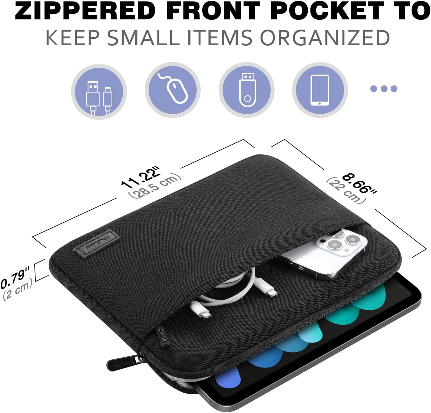 Thumbnail 4 de MoKo 9–11 inch Tablet Sleeve Bag Carrying Case (Black) – for 11" iPad Air/Pro and similar sizes