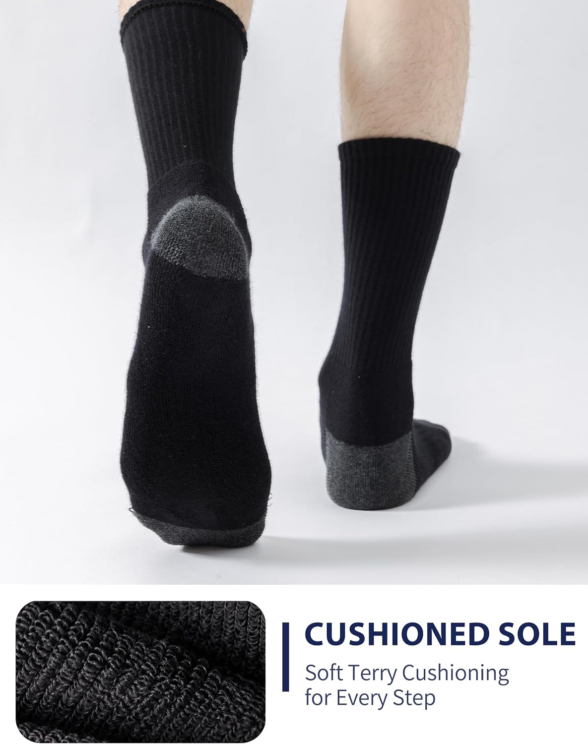 Detalle 2 de Josnown Men's Cushioned Crew Socks, Combed Cotton with Arch Support