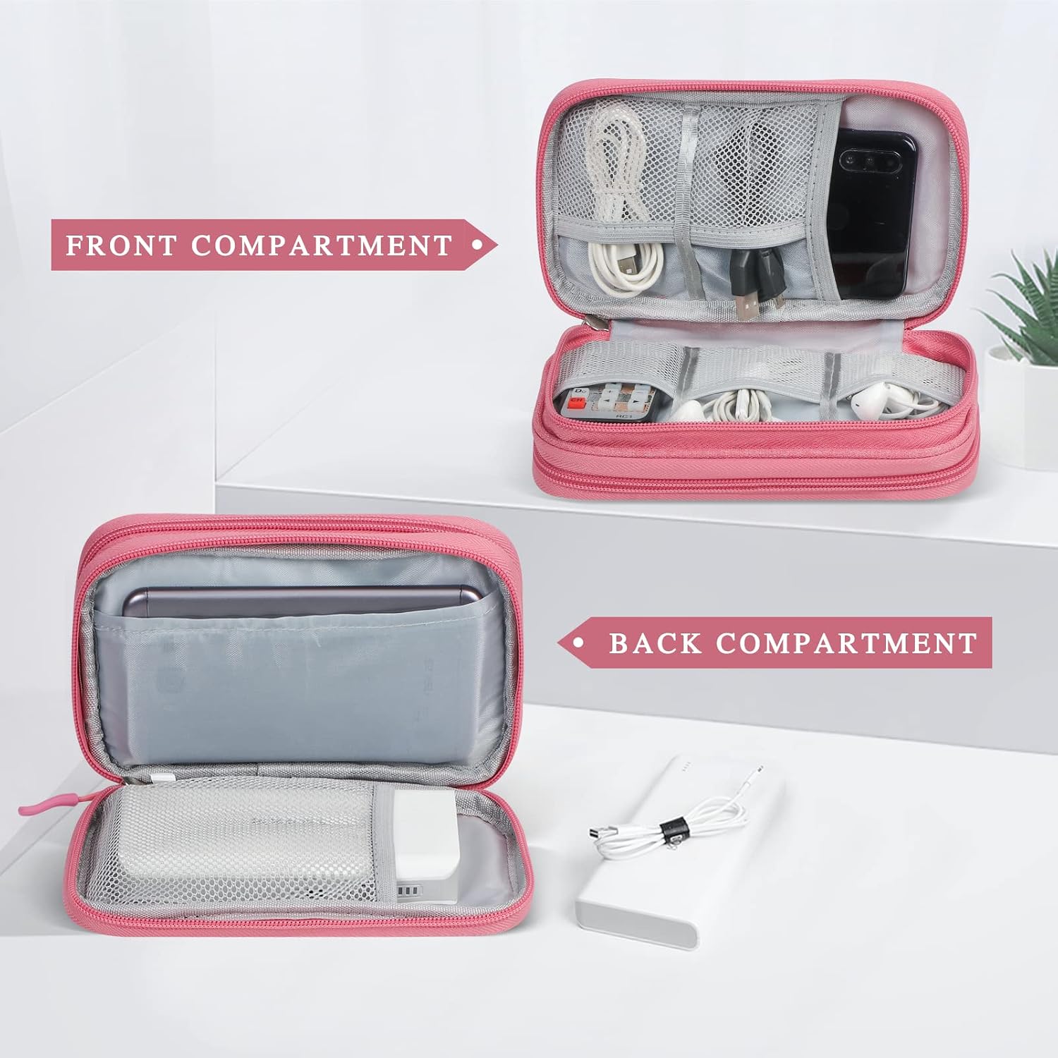 Detalle de Simpolor Simpolor Cable Organiser Bag (Double-Layer) in Pink – travel electronics accessories organiser