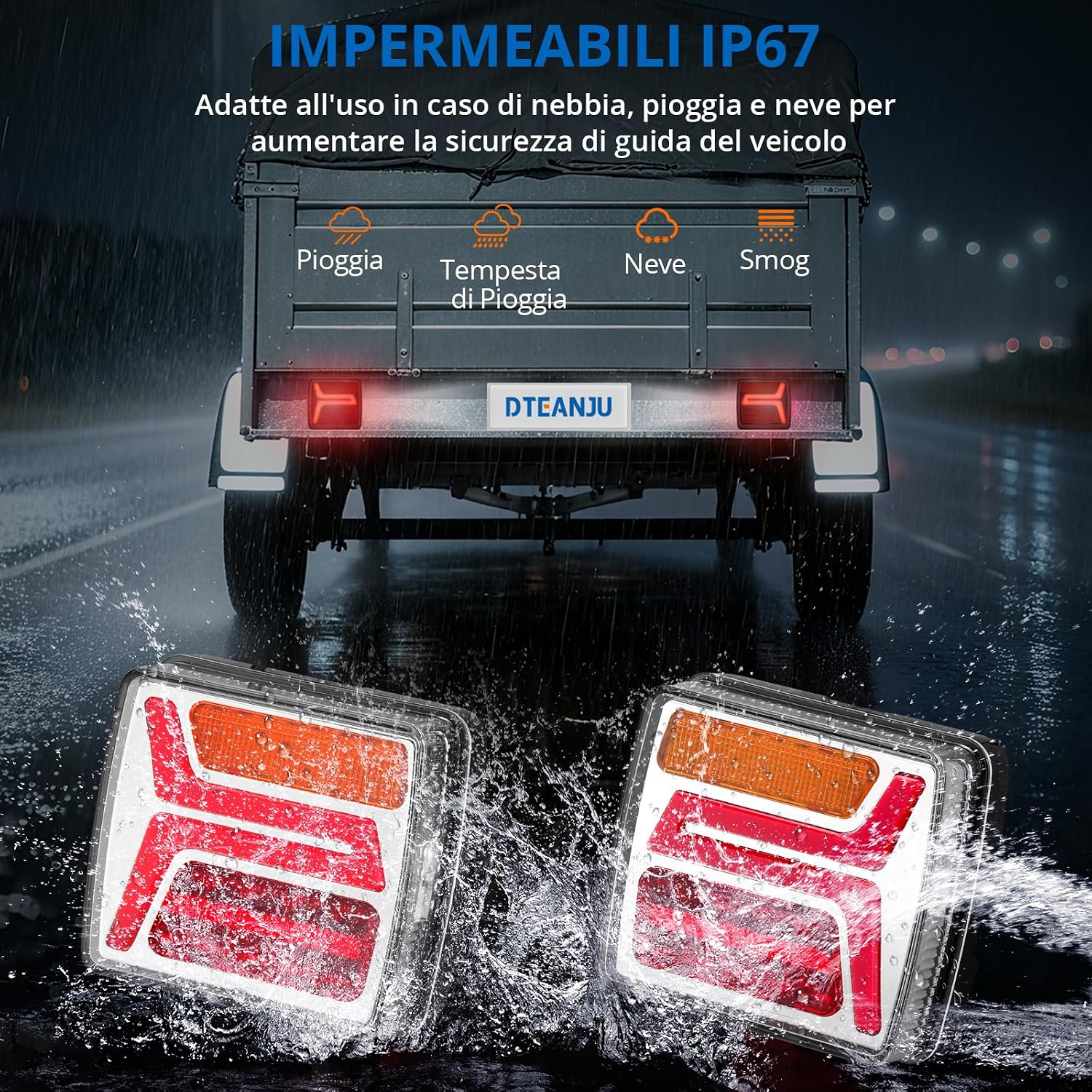 Detalle 2 de DTEANJU 2x35 LED Luci Posteriori per Rimorchio IP67, Freno/Marcia Separati + Cavo 25 cm — Certificazione ECE R148/R10