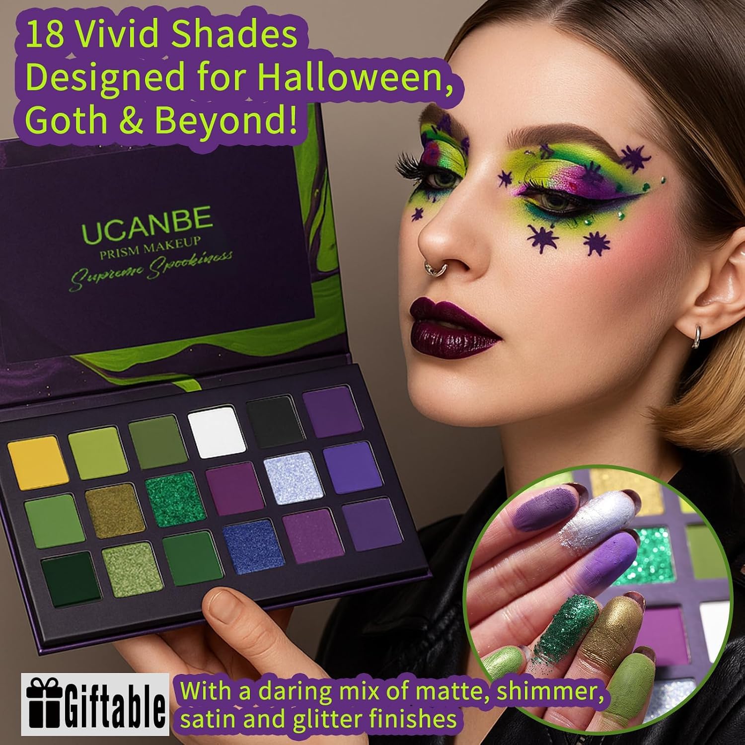 Thumbnail 1 de UCANBE PM005_02 Green Purple Goth Eyeshadow Palette, 18 Colors