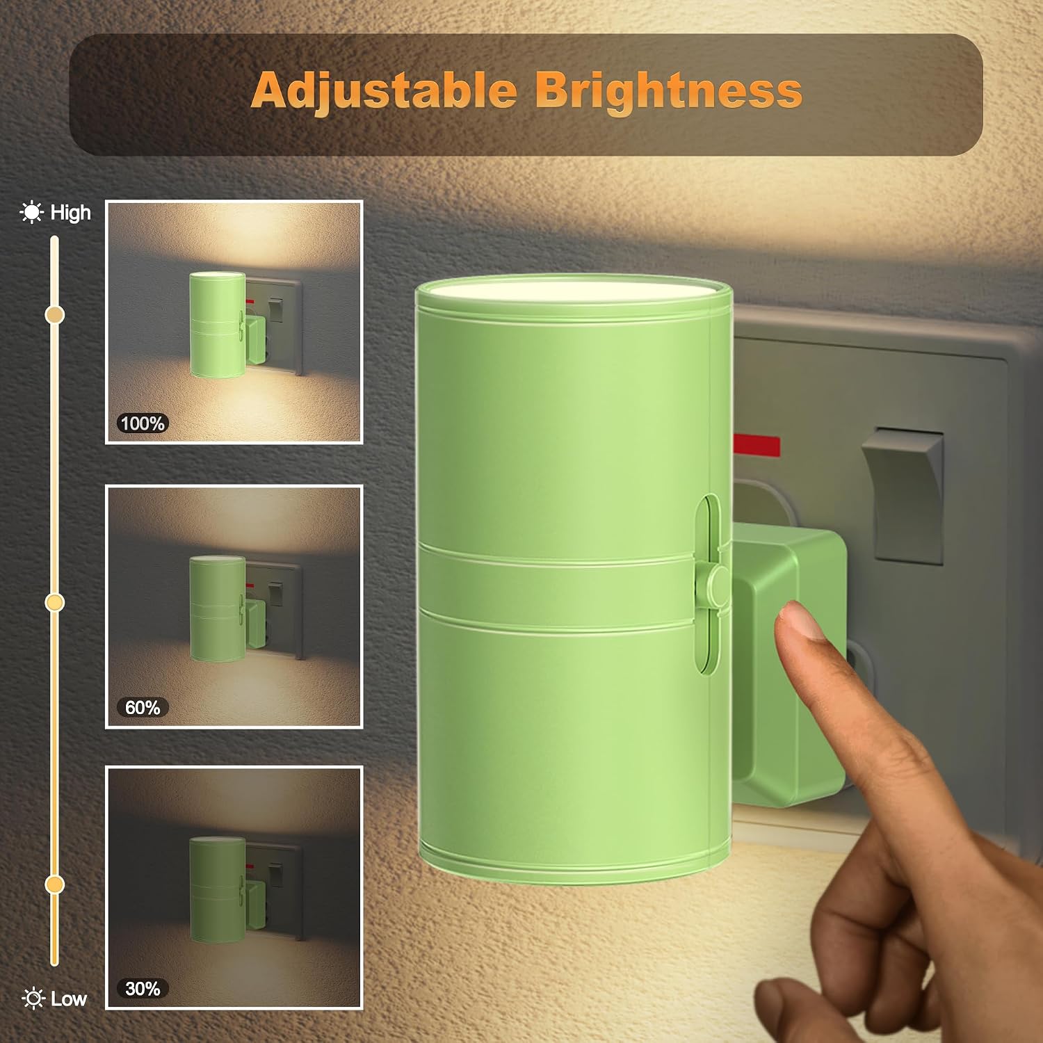 Detalle de JandCase Night Light plug-in with dusk to dawn sensor, dimmable 3000K warm white