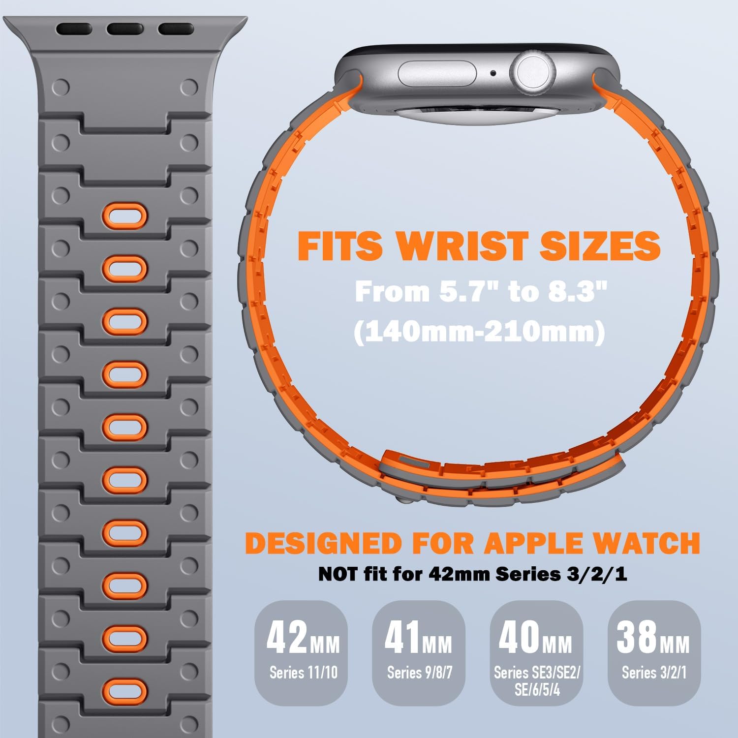 Thumbnail 4 de Bandletic Magnetic Straps for Apple Watch: Soft Silicone, 38–42mm, Grey/Orange