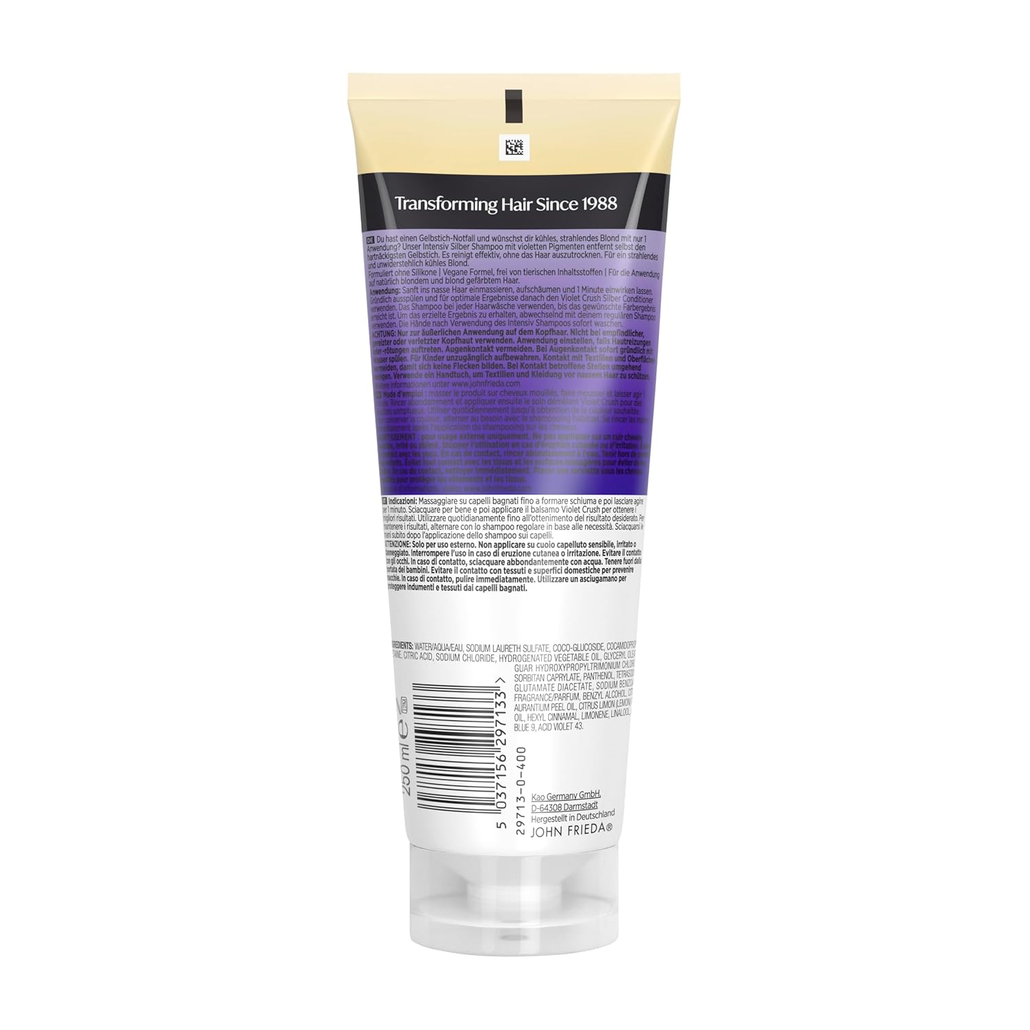Detalle 2 de John Frieda Violet Crush Intensiv Silber Shampoo – 250 ml für blondes Haar mit Gelbstich