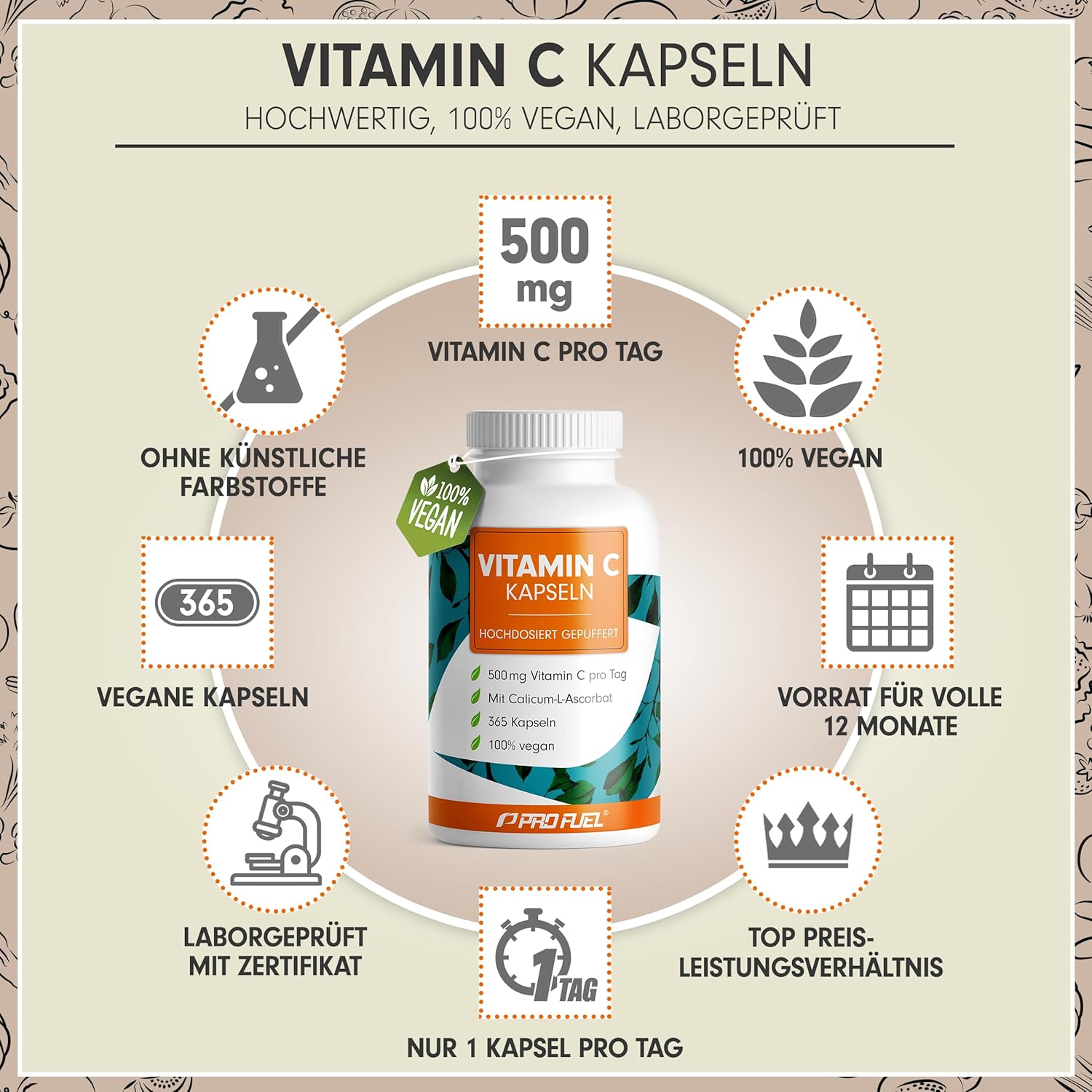 Detalle 2 de Vitamin C 500 mg Kapseln — 365 Tage Vorrat