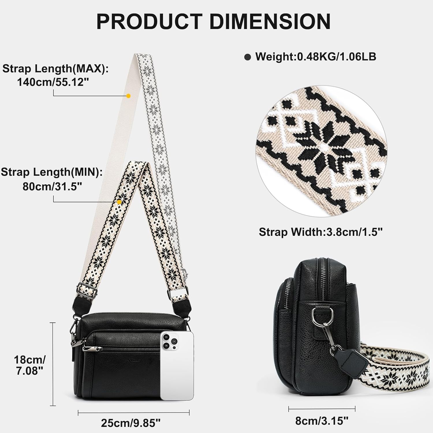 Thumbnail 5 de HILAEX Umhängetasche Damen mit Anti-Diebstahl-Sicherung und 4 Fächern – mittelgroß, verstellbarer breiter Gurt