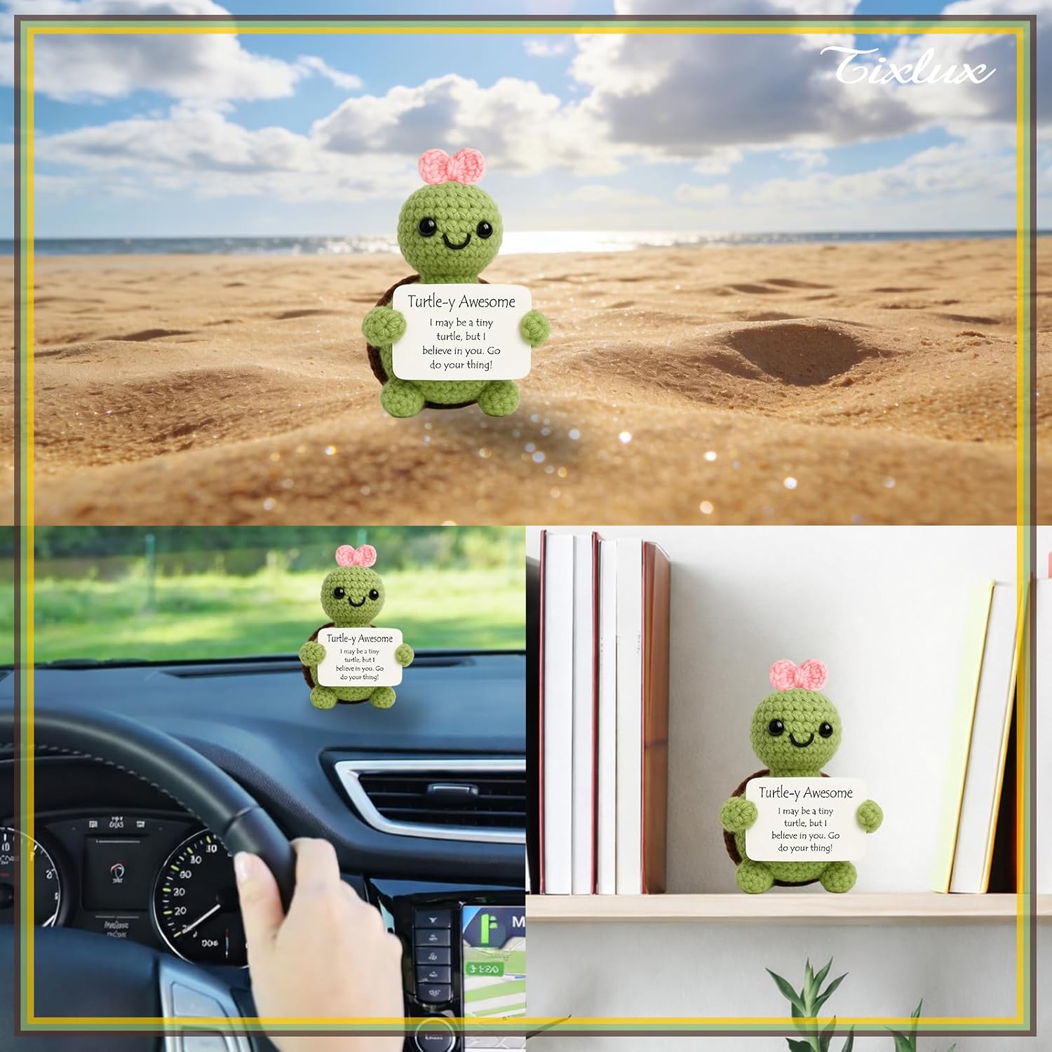 Thumbnail 6 de Tixlux Positive Turtle Gifts handmade knitted turtle doll with pocket hug lucky charm