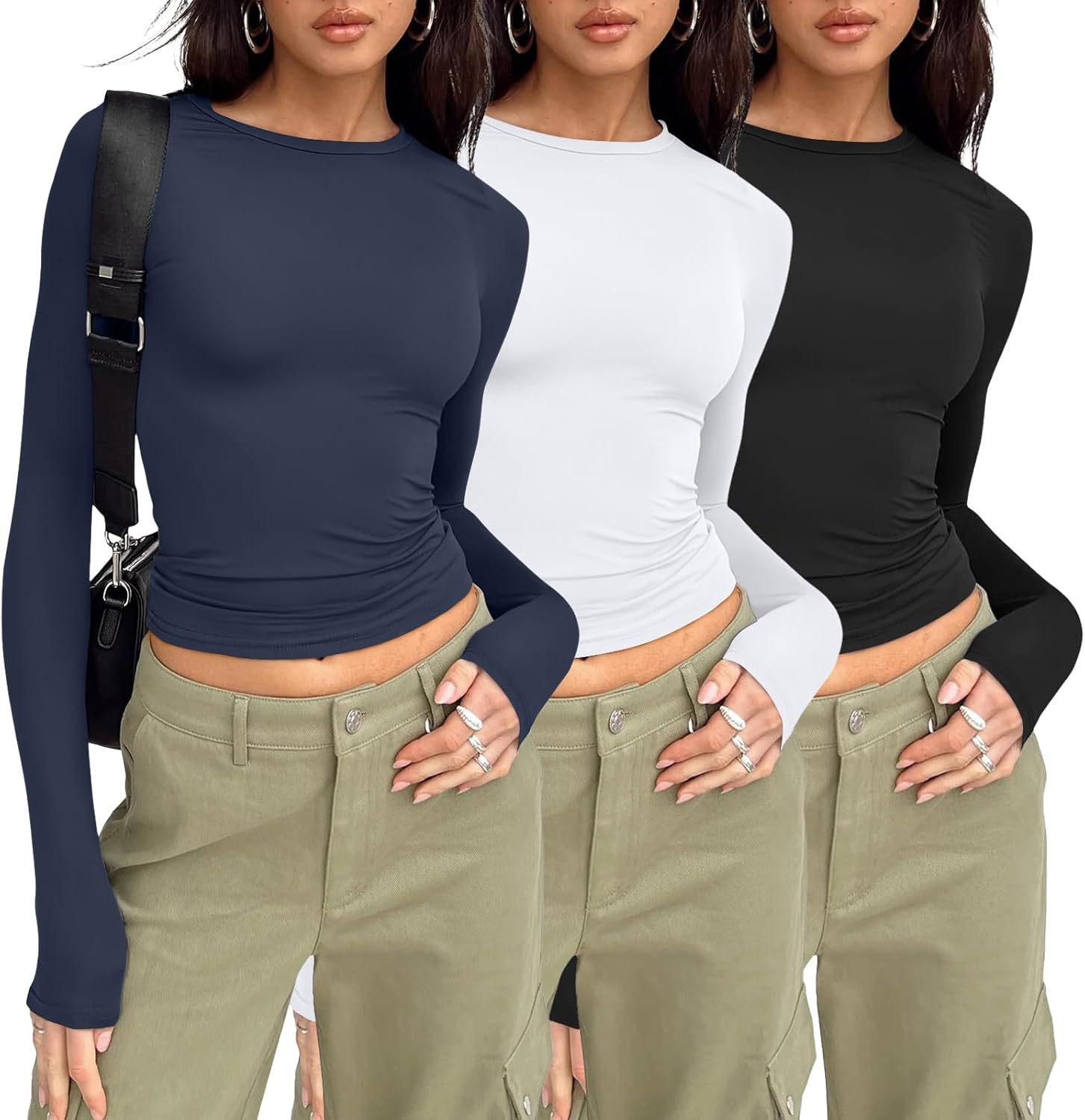 Thumbnail 6 de AUTOMET 3-Pack Long Sleeve Crop Tops women’s shirts